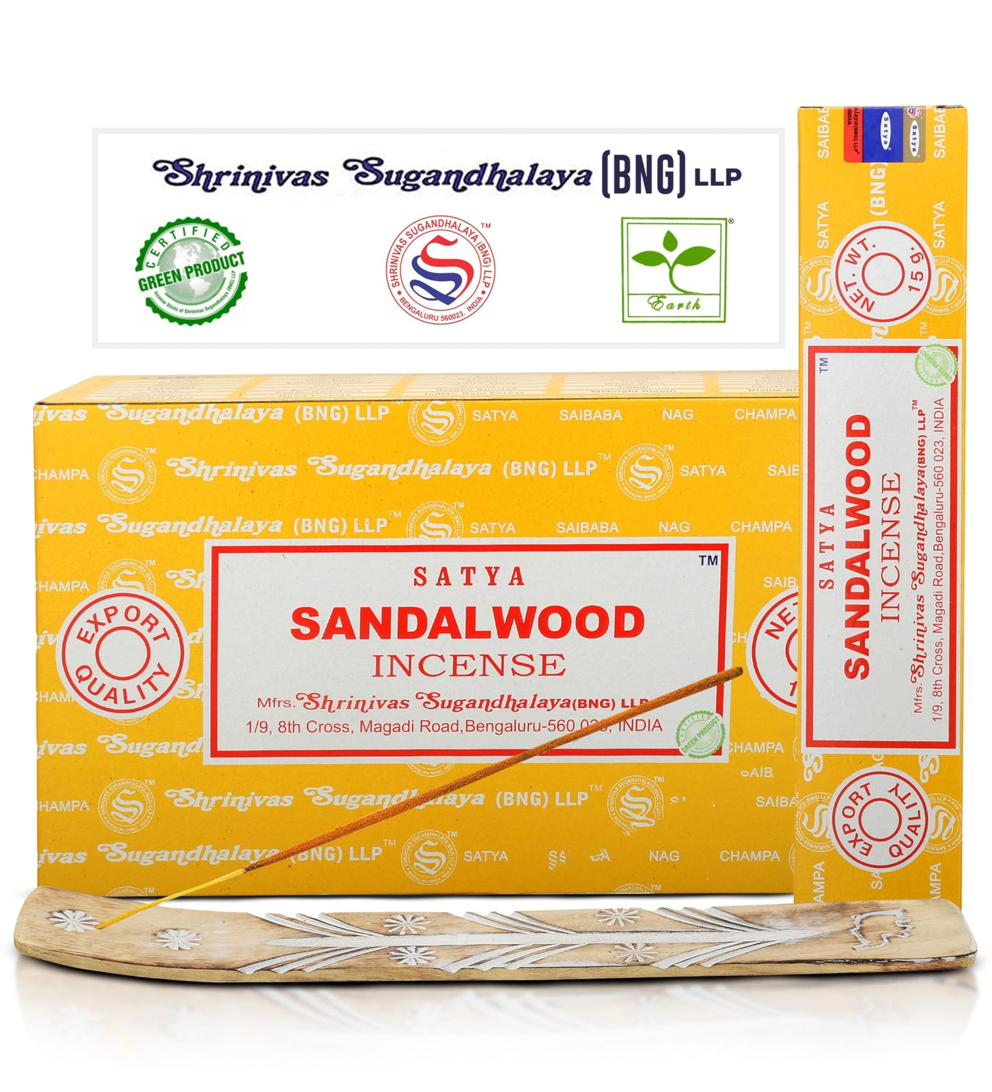 Satya Divine Blessings Incense Sticks, Satya Bng (Bangalore) Insenses 15gmx12 Pack with Raajsee Incense Holder Bundle, Satya Nagchampa Natural Incense
