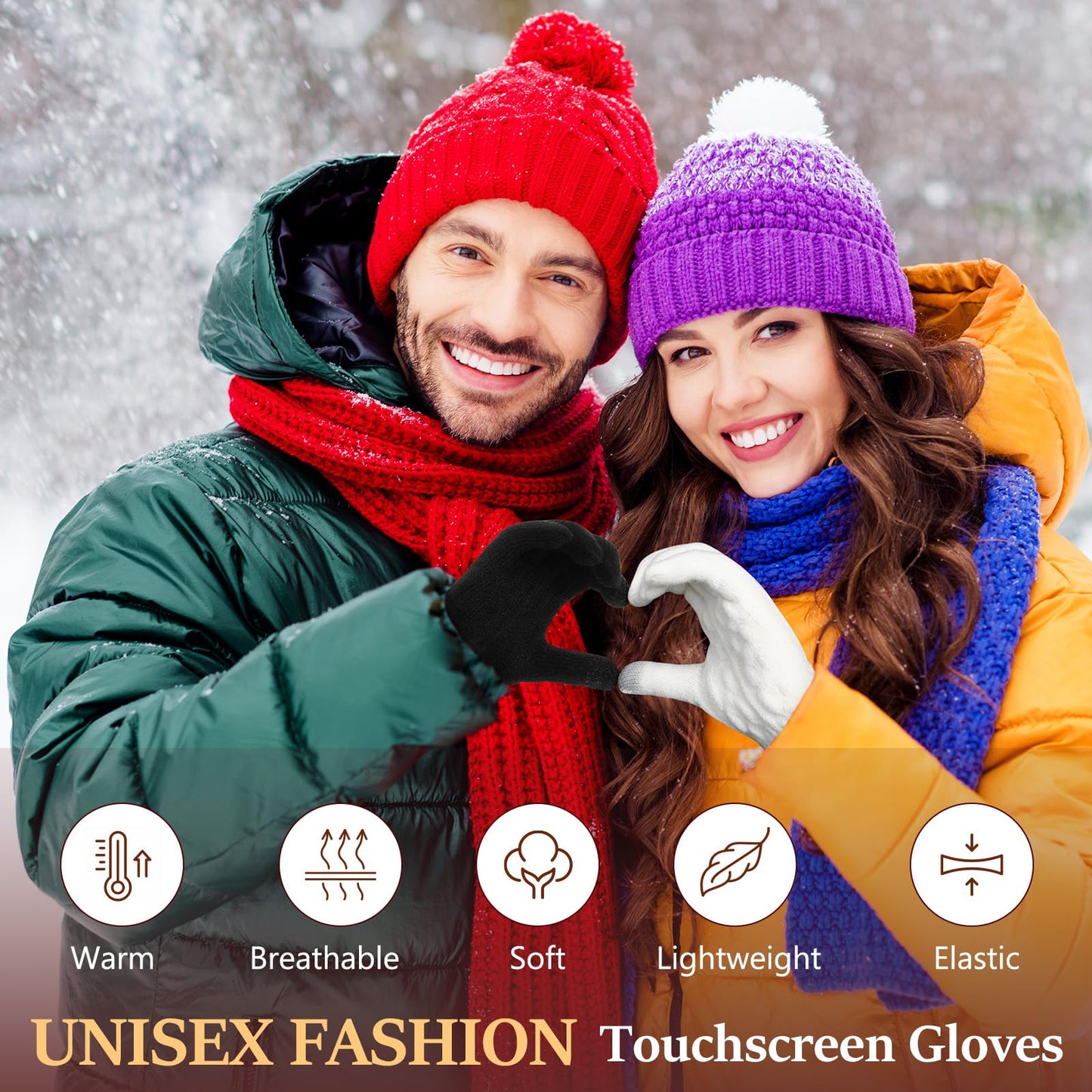 Pleneal 4 Pairs Winter Gloves for Women, Touchscreen Glove Womens Warm Lining Glove, Knitted Gloves for Cold Weather