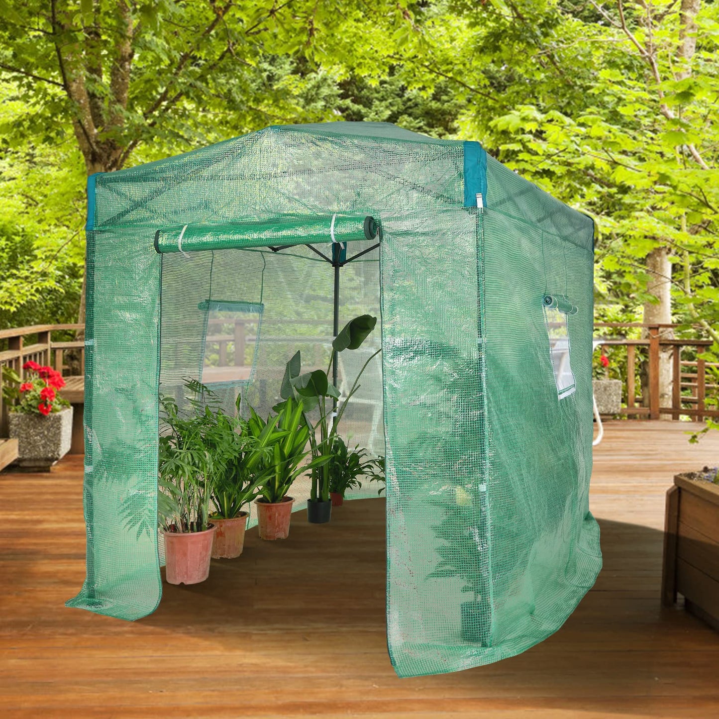 VEVOR Walk-in Tunnel Greenhouse, 9.6x6.4x6.2 ft Hoop House Greenhouse Tunnel, Plant Hot House with Galvanized Steel Frame, White PE Cover, Roll-up Zipper Door and 6 Windows for Outdoor