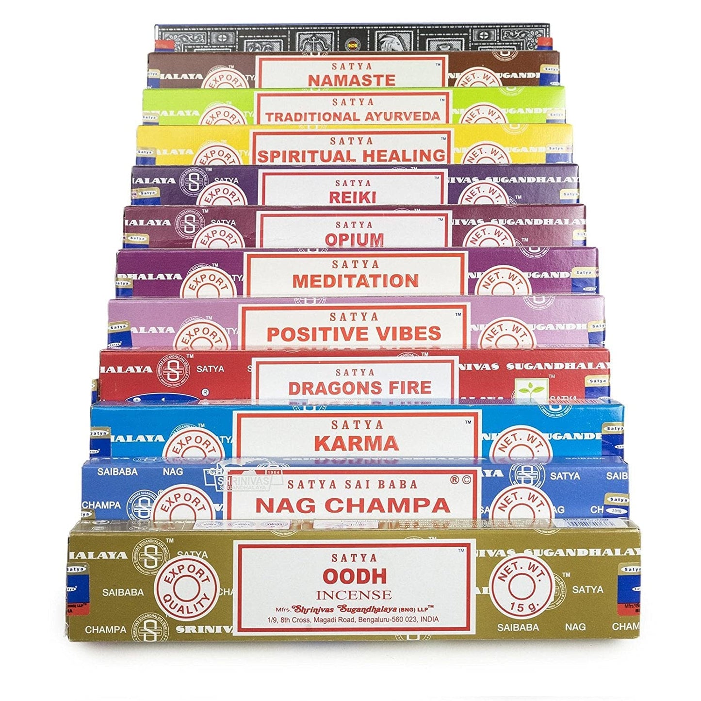 Satya Premium Mix Assorted Incense Sticks Set of 12 Pack | for Meditation, Aromatherapy, Healing, Yoga, Positivity and Relaxation | 180 Sticks (12Packs X 15Sticks)