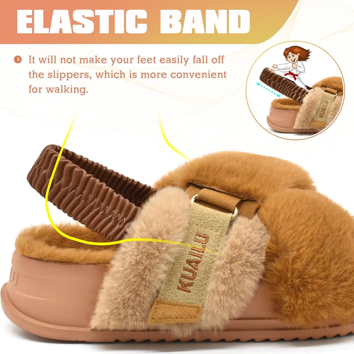 KuaiLu Womens Fuzzy Criss Cross Band Platform Slippers Arch Support Furry Faux Fur Ladies Open Toe Cozy Soft Plush Fleece Comfy House Shoes Sandals