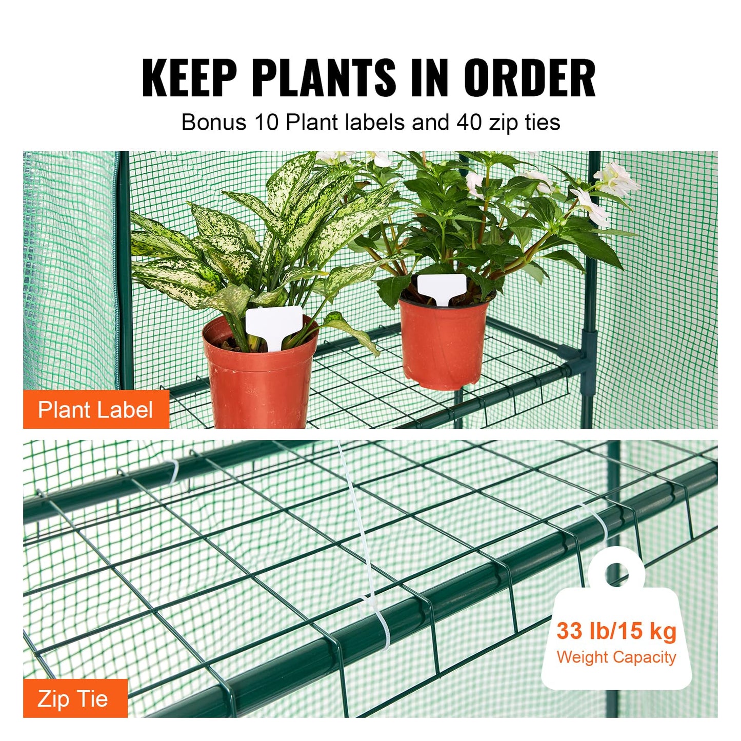 VEVOR Walk-in Tunnel Greenhouse, 9.6x6.4x6.2 ft Hoop House Greenhouse Tunnel, Plant Hot House with Galvanized Steel Frame, White PE Cover, Roll-up Zipper Door and 6 Windows for Outdoor