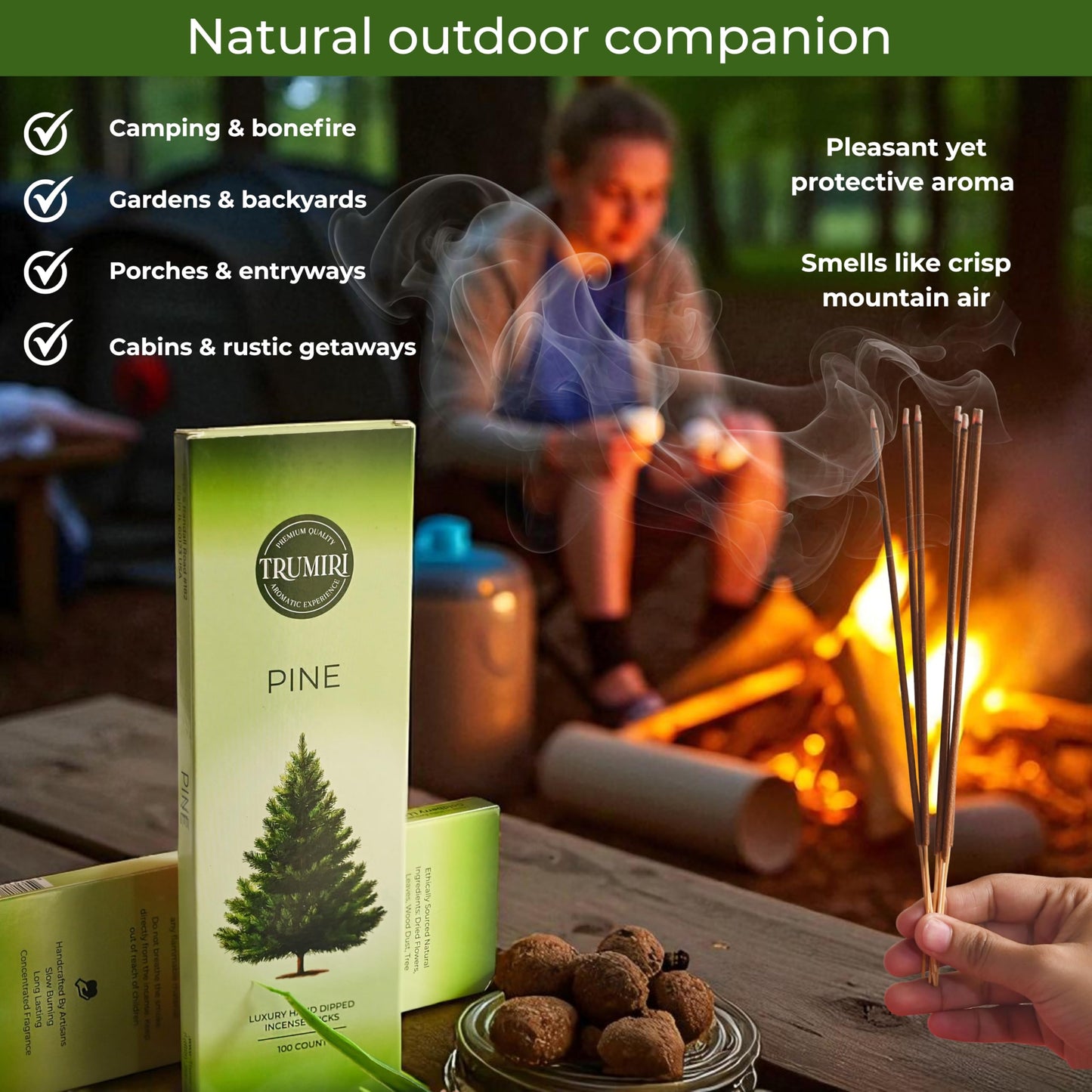 Pine Incense Sticks - Bulk Pack of 100 Insence-Sticks - Made with Natural Pino Oil - Scented Incienso Aromaticos Non Toxic Inscent Insense