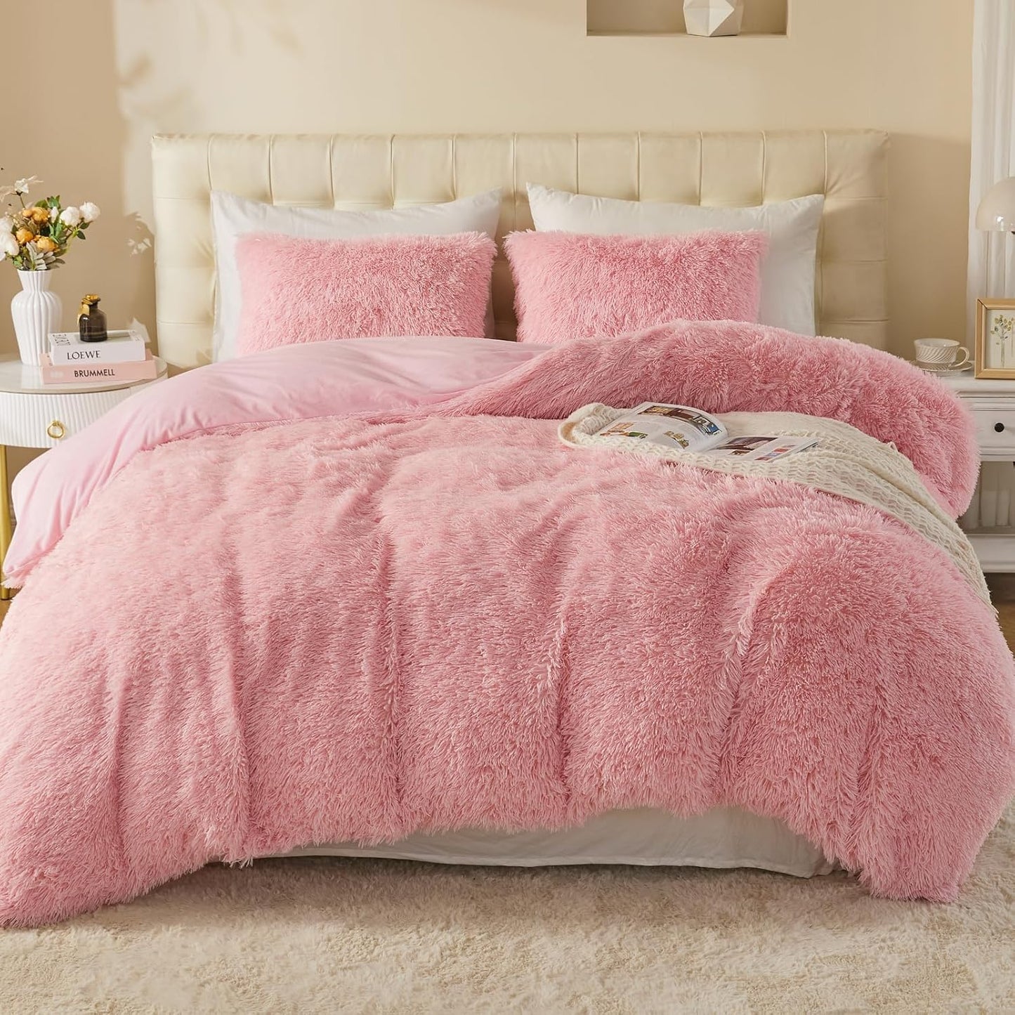 EMME Luxury Khaki Fuzzy Duvet Cover Set Twin Size Fluffy Comforter Cover Set 2 Pieces Shaggy and Plush Soft Bedding Duvet Covers (Tie Dye Khaki, Twin)