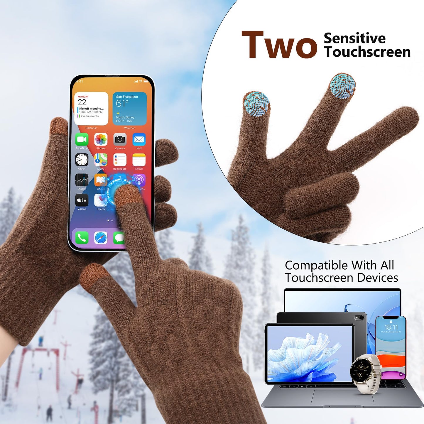 Pleneal 4 Pairs Winter Gloves for Women, Touchscreen Glove Womens Warm Lining Glove, Knitted Gloves for Cold Weather