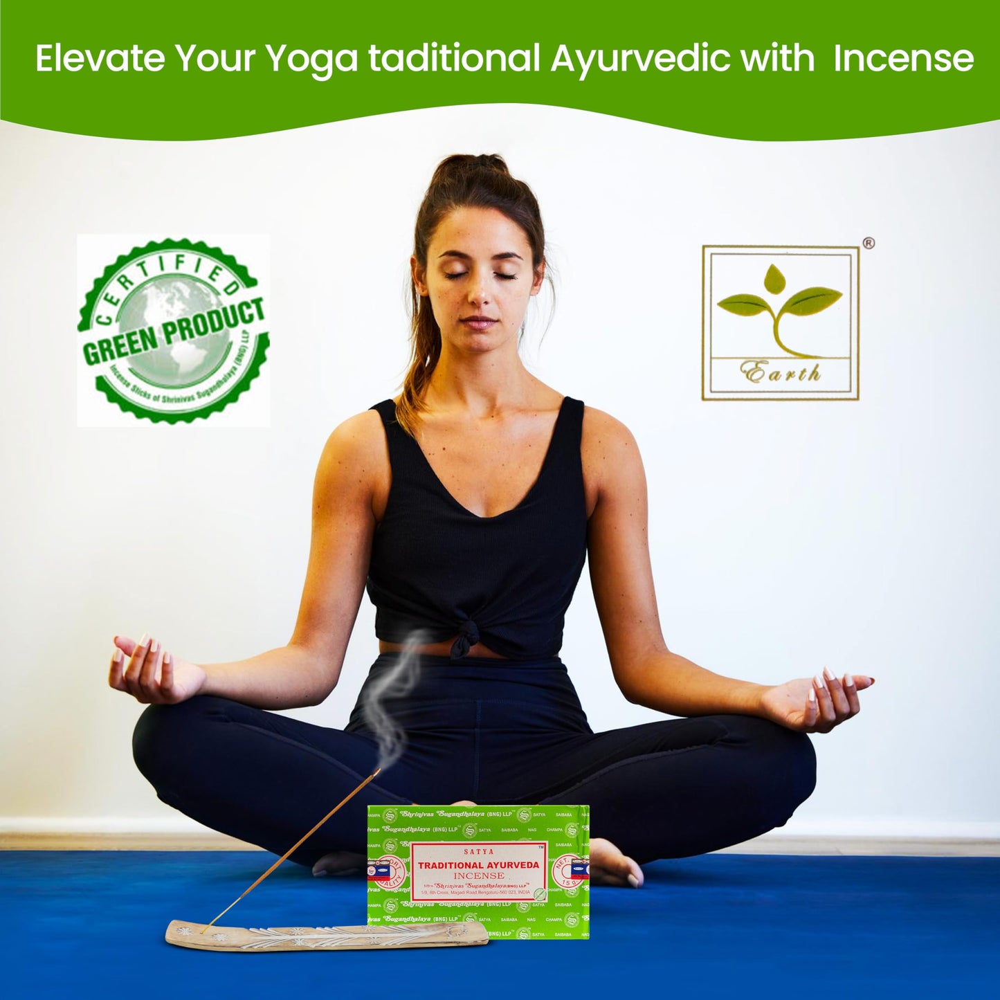 Satya Divine Blessings Incense Sticks, Satya Bng (Bangalore) Insenses 15gmx12 Pack with Raajsee Incense Holder Bundle, Satya Nagchampa Natural Incense