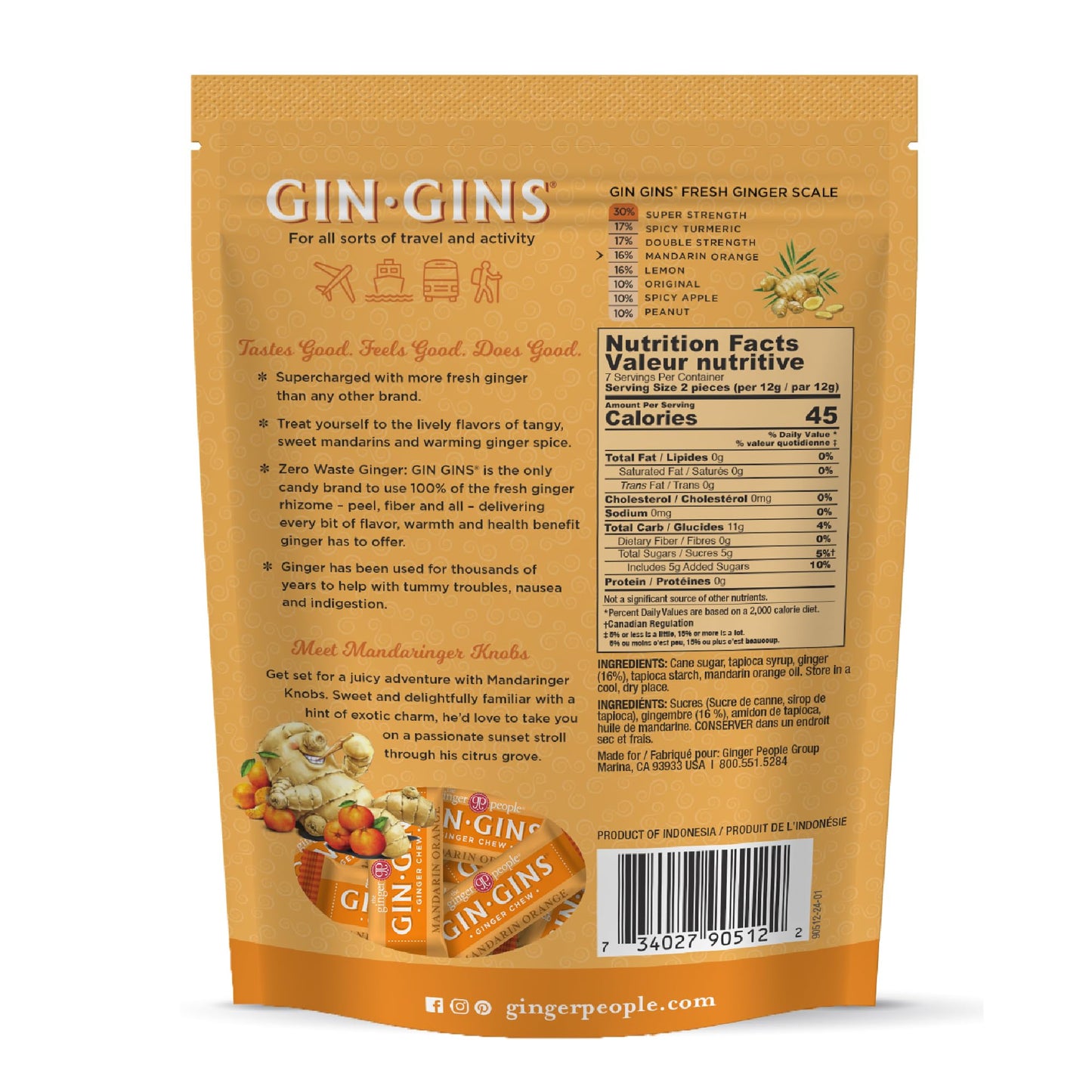 GIN GINS Ginger Chews – Natural Fresh Ginger Candy by The Ginger People – Individually Wrapped Healthy Candy – Original, Apple, Peanut and Turmeric Flavors – Variety Pack – 4 x 3oz bag each flavor (Pack of 4 bags)