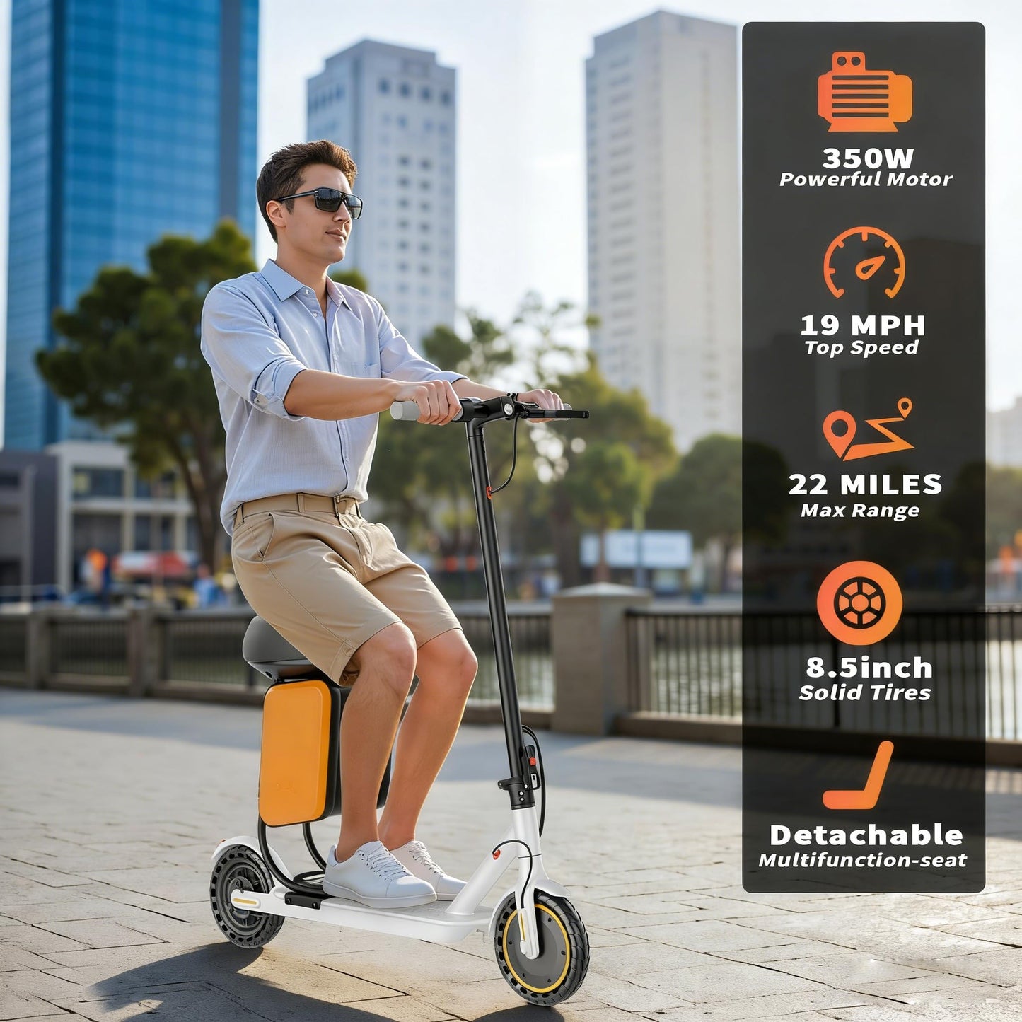 Electric Scooter for Adults, 350W/500W Motor, 16-22 Miles Range, 8.5"/10" Solid Tires, Dual Braking & Suspension, Folding Portable Commuting E-Scooter with App