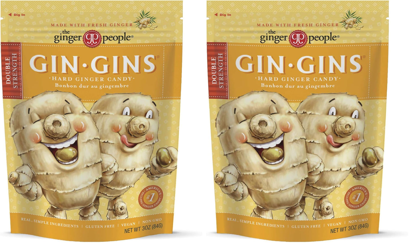 GIN GINS Ginger Chews – Natural Fresh Ginger Candy by The Ginger People – Individually Wrapped Healthy Candy – Original, Apple, Peanut and Turmeric Flavors – Variety Pack – 4 x 3oz bag each flavor (Pack of 4 bags)