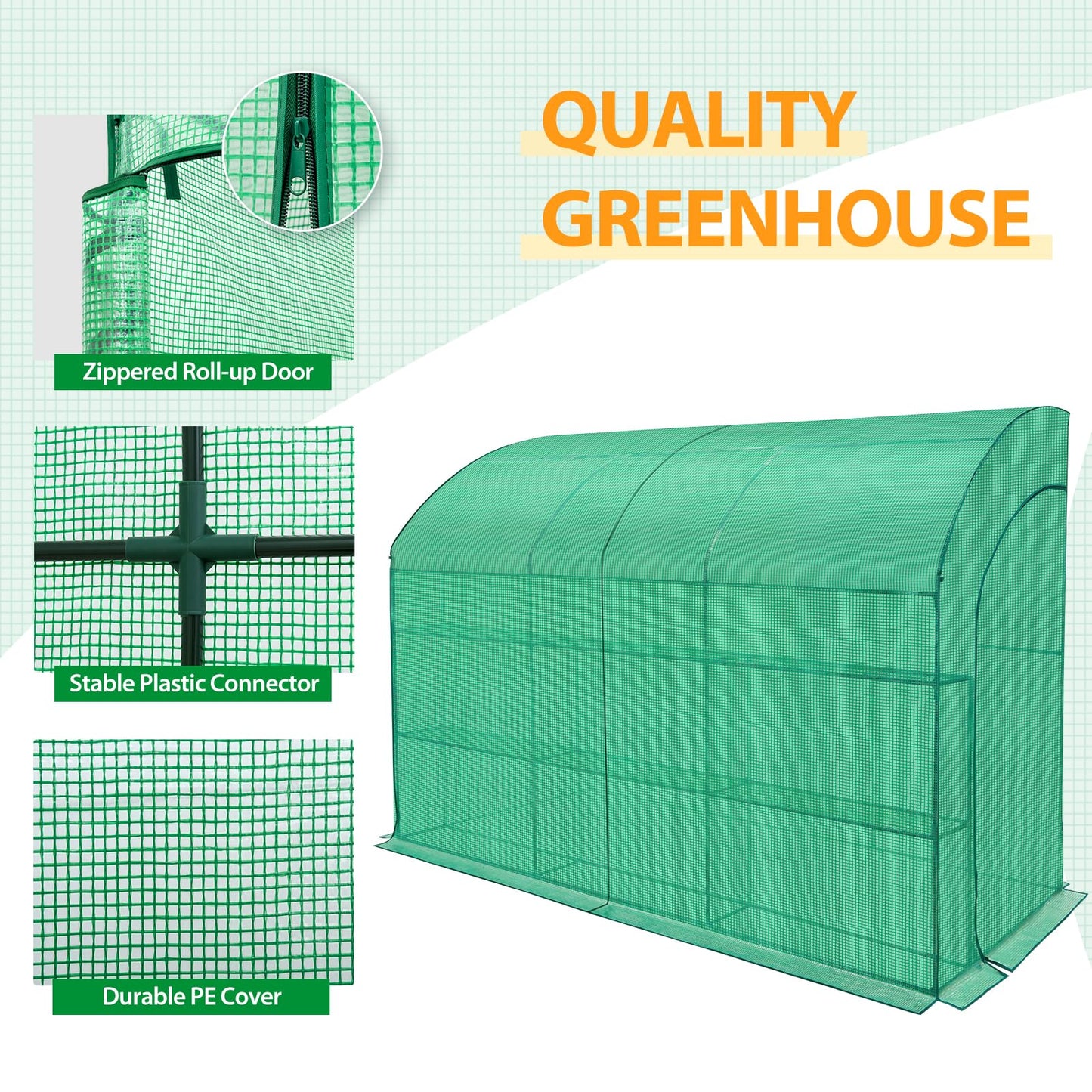 EAGLE PEAK 3 Tier Lean to Portable Greenhouse, Heavy-Duty Indoor & Outdoor Garden with Wire Shelves, 2 Roll-Up Zipper Doors, Easy Assembly, 79"x39"x83" Clear/Green PE Cover