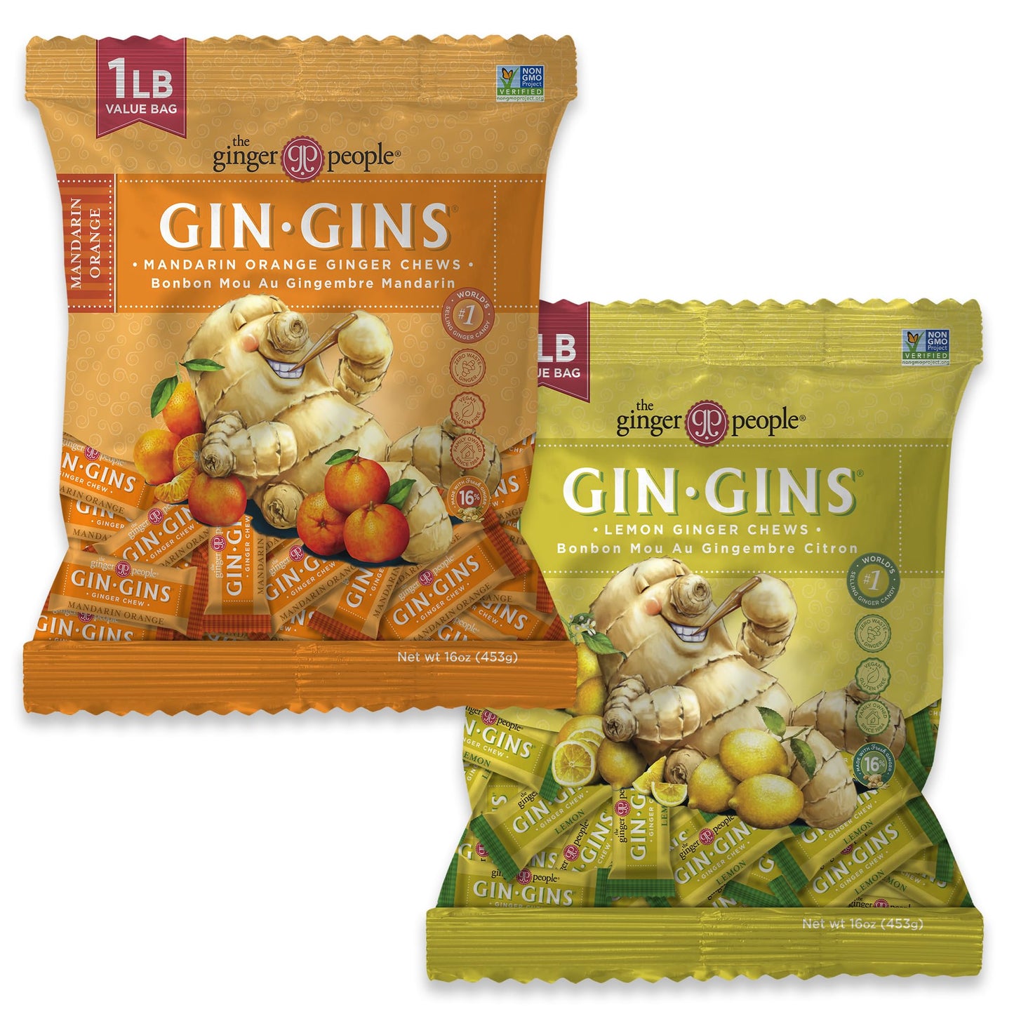 GIN GINS Spicy Apple Ginger Chews – Natural Fresh Ginger Candy by The Ginger People – Individually Wrapped Healthy Candy – Spicy Apple Ginger Flavor – Large 1 lb Bag (16oz) – Pack of 1