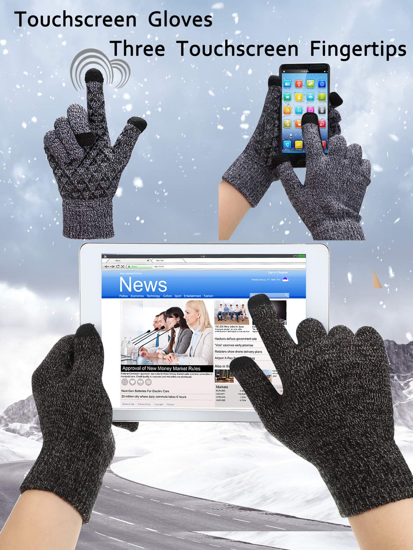 SATINIOR 4 Pairs Winter Knit Touchscreen Gloves Warm Texting Gloves Elastic Anti-slip for Adults