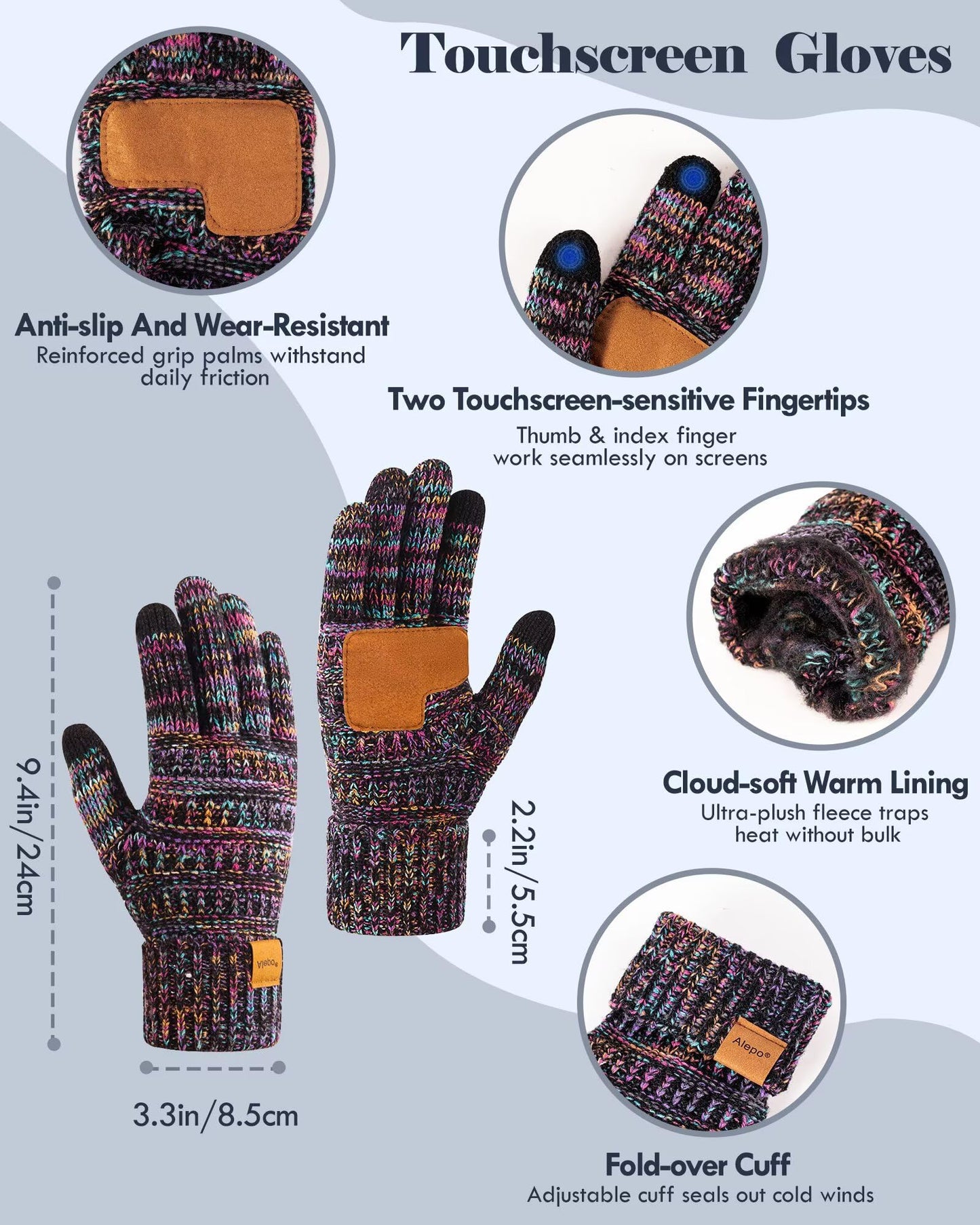 Winter Beanie Hat Scarf Gloves Set for Women, Slouchy Beanie Long Scarf Touchscreen Gloves, Warm 3 in 1 Set
