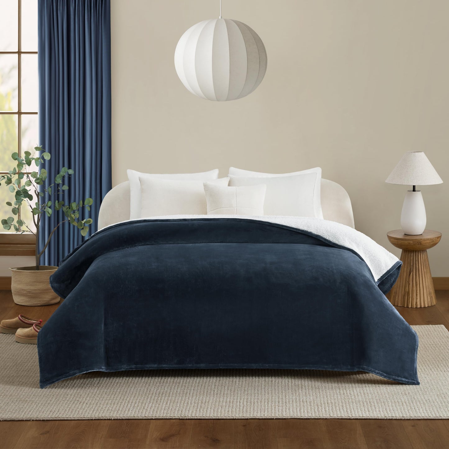 UGG Nita King/California King Blanket Fleece Fluffy Reversible Soft Fuzzy Bedding Cozy Plush Warm Oversized Blanket Machine Washable Bedroom Decor for Big Couch Bed, 110-inch x 90-inch, White Snow