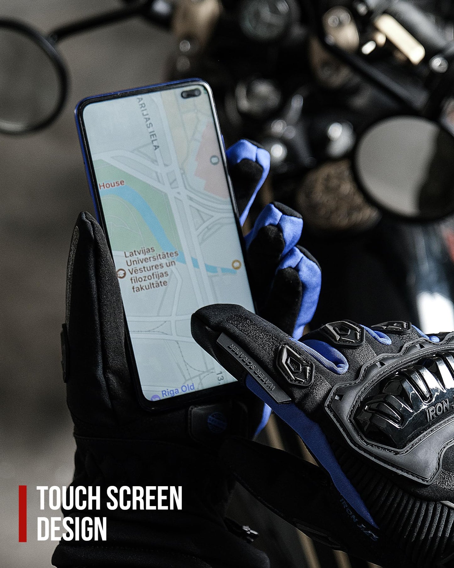 IRON JIA'S Motorcycle Gloves Winter Cold Weather Warm Touchscreen Waterproof Windproof Protective Gear (Black, L)