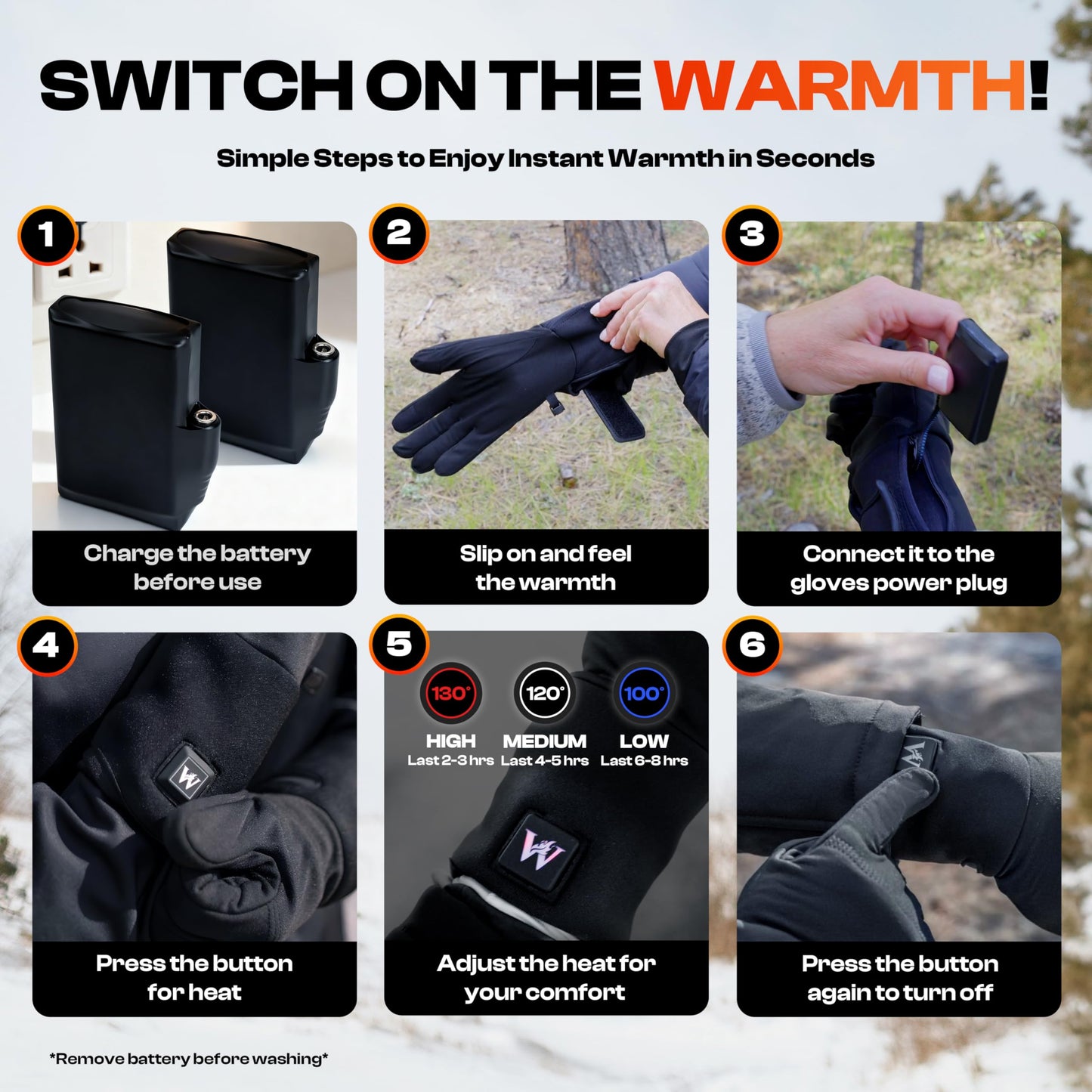 Weston Heated Glove Liners for Men and Women - Rechargeable Thermal Hand Warmers - Heated Gloves with 3 Heat Settings
