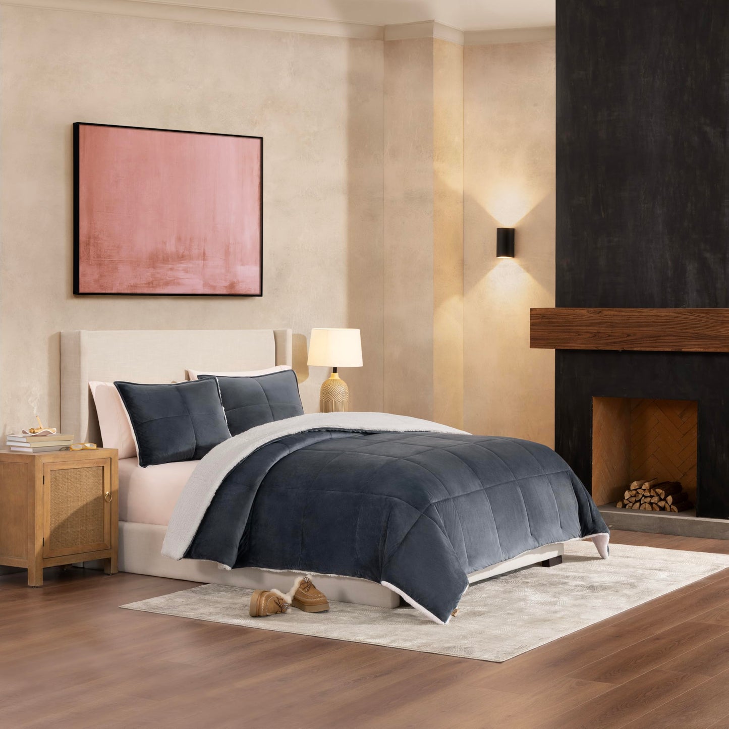 UGG Blissful Full/Queen Comforter Set with 2 Pillow Shams Reversible Comforter Plush Fluffy Warm Bed Set Premium Down Alternative Bedding for College Dorm Essentials, Full/Queen, Light Brown Fawn