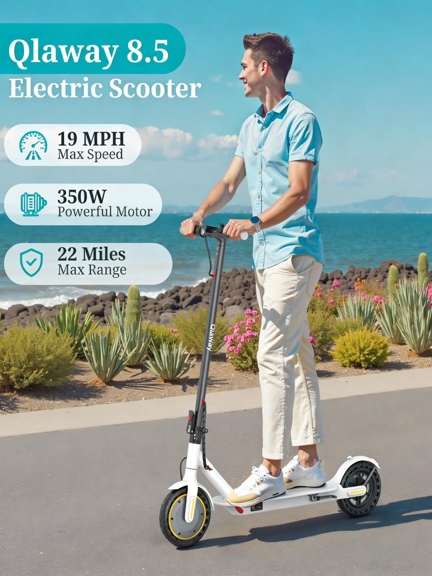 Electric Scooter for Adults, 350W/500W Motor, 16-22 Miles Range, 8.5"/10" Solid Tires, Dual Braking & Suspension, Folding Portable Commuting E-Scooter with App