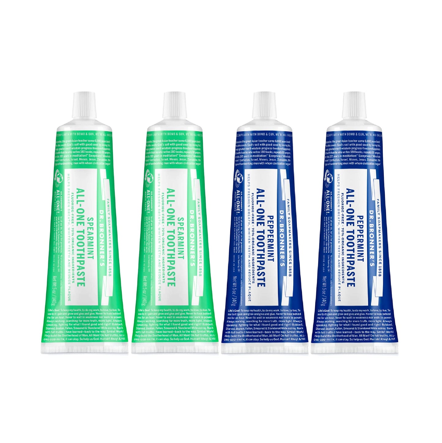 Dr. Bronner’s All-One Toothpaste Pack of 3– Peppermint, 5 oz– Fluoride-Free Toothpaste for Adults, SLS-Free, 70% Organic & Natural Ingredients, Vegan, Helps Freshen Breath & Reduce Plaque