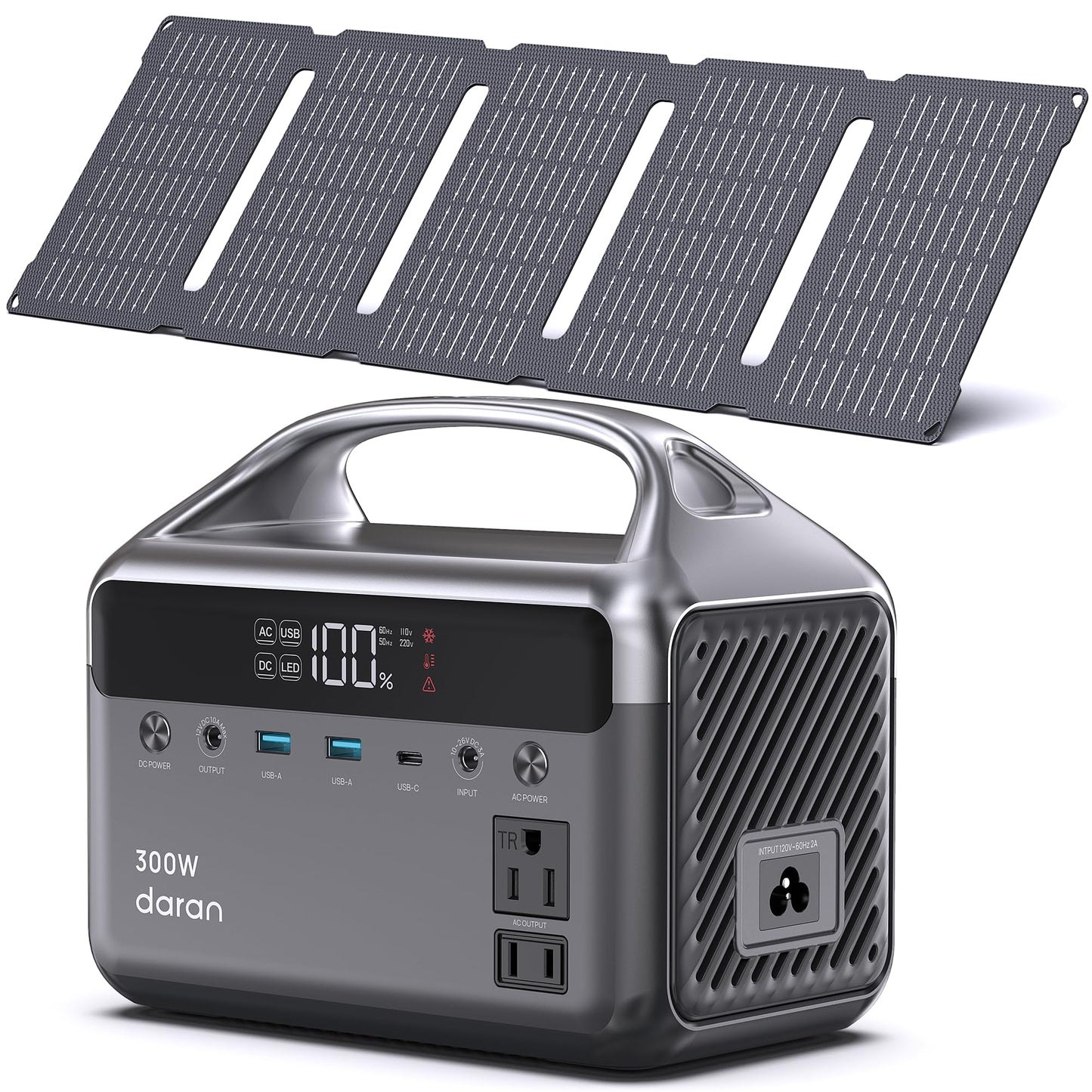 DARAN Portable Power Station with 40W Solar Panel, 288Wh (90,000mAh) LiFePO4 Battery, 350W (600W Peak) Mini Solar Generator, 2.1Hrs Fast Charing, 7-Port Design with AC Outlet for Emergency, Hurricane