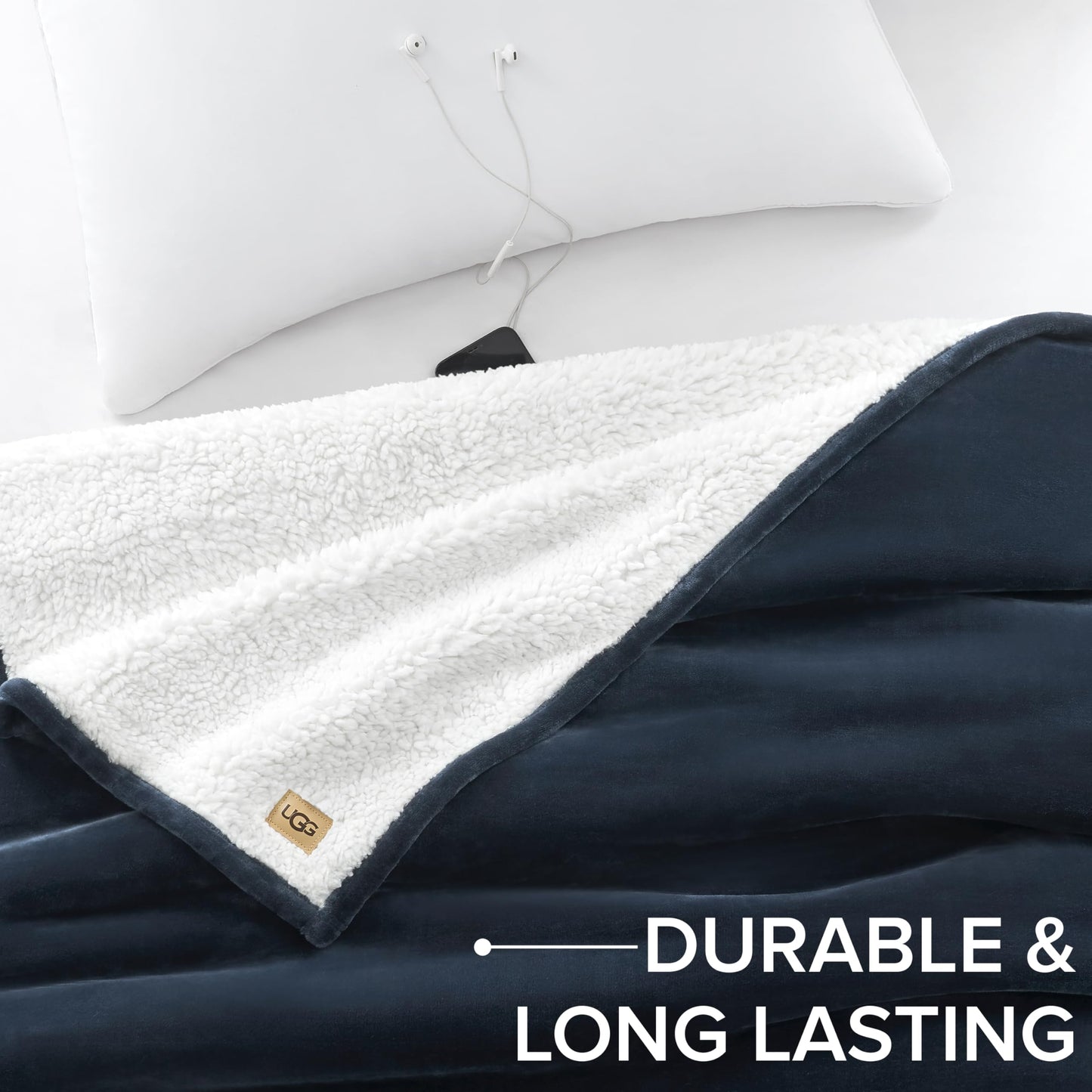 UGG Nita King/California King Blanket Fleece Fluffy Reversible Soft Fuzzy Bedding Cozy Plush Warm Oversized Blanket Machine Washable Bedroom Decor for Big Couch Bed, 110-inch x 90-inch, White Snow