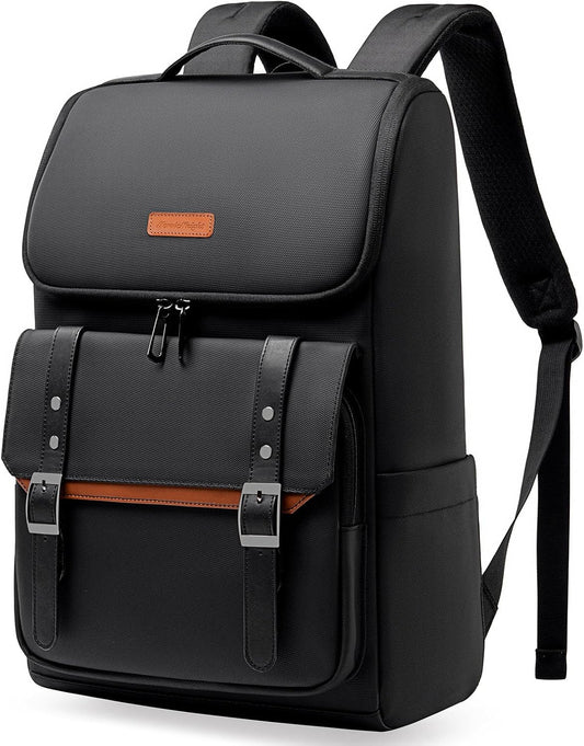hk Vintage College Backpack for Women and Men, Travel Laptop Backpack with Anti Theft Zipper Fits 17.3 Inch Laptop for Business Work Daily, Black