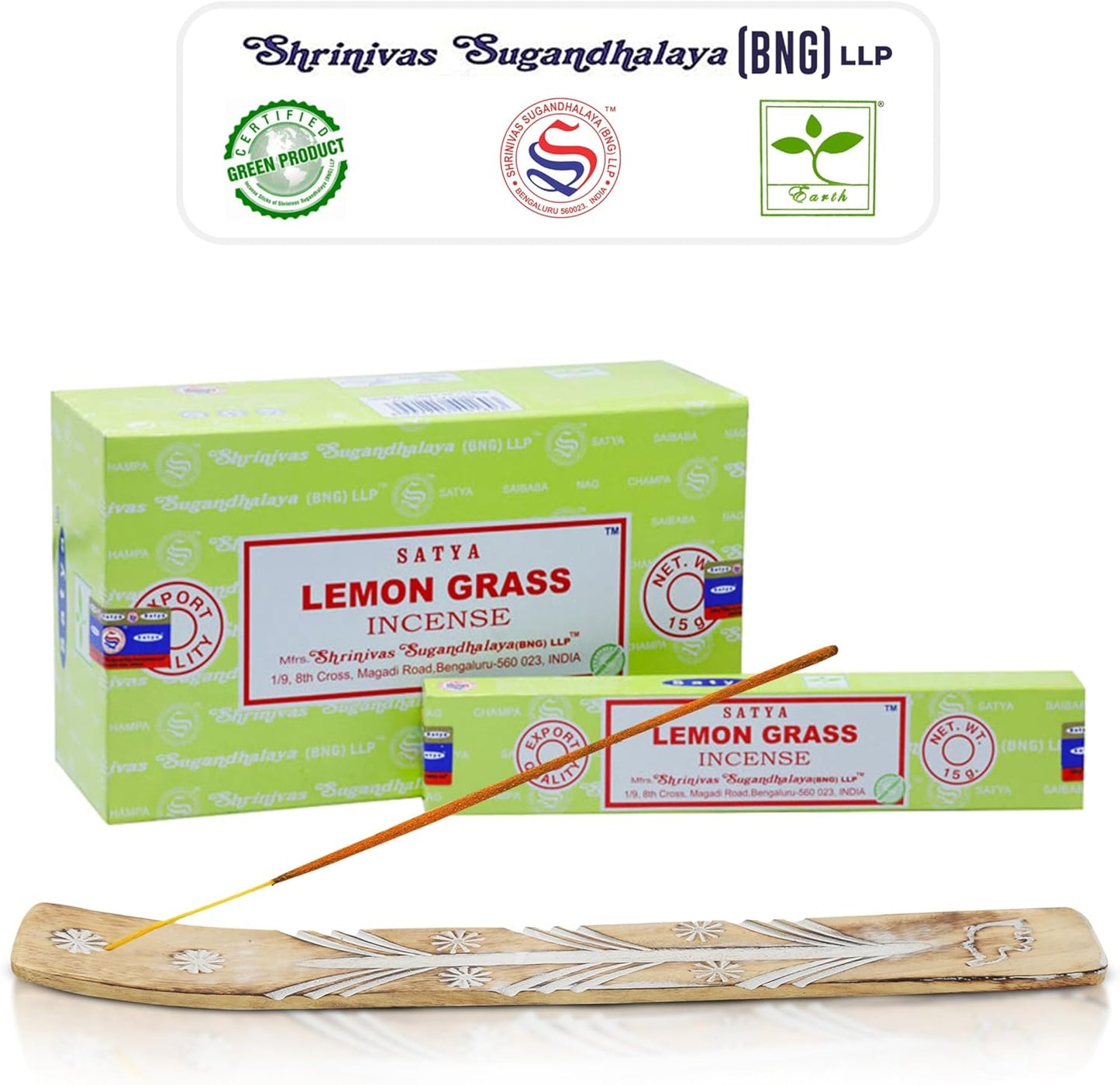 Satya Divine Blessings Incense Sticks, Satya Bng (Bangalore) Insenses 15gmx12 Pack with Raajsee Incense Holder Bundle, Satya Nagchampa Natural Incense