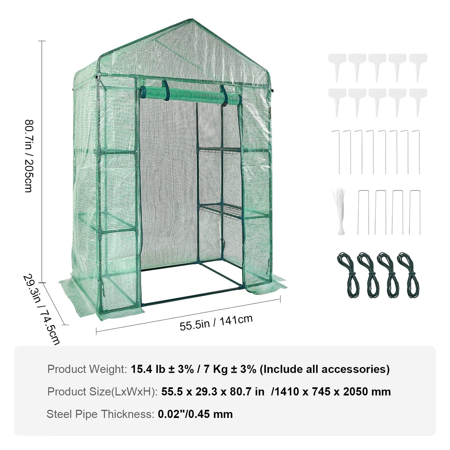 VEVOR Walk-in Tunnel Greenhouse, 9.6x6.4x6.2 ft Hoop House Greenhouse Tunnel, Plant Hot House with Galvanized Steel Frame, White PE Cover, Roll-up Zipper Door and 6 Windows for Outdoor