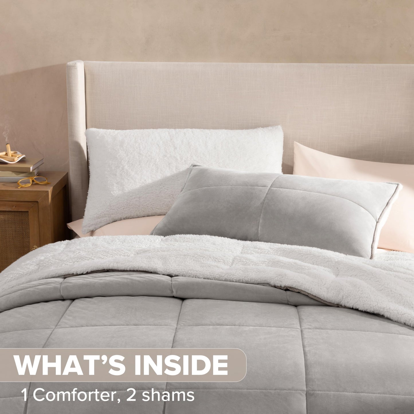UGG Blissful Full/Queen Comforter Set with 2 Pillow Shams Reversible Comforter Plush Fluffy Warm Bed Set Premium Down Alternative Bedding for College Dorm Essentials, Full/Queen, Light Brown Fawn
