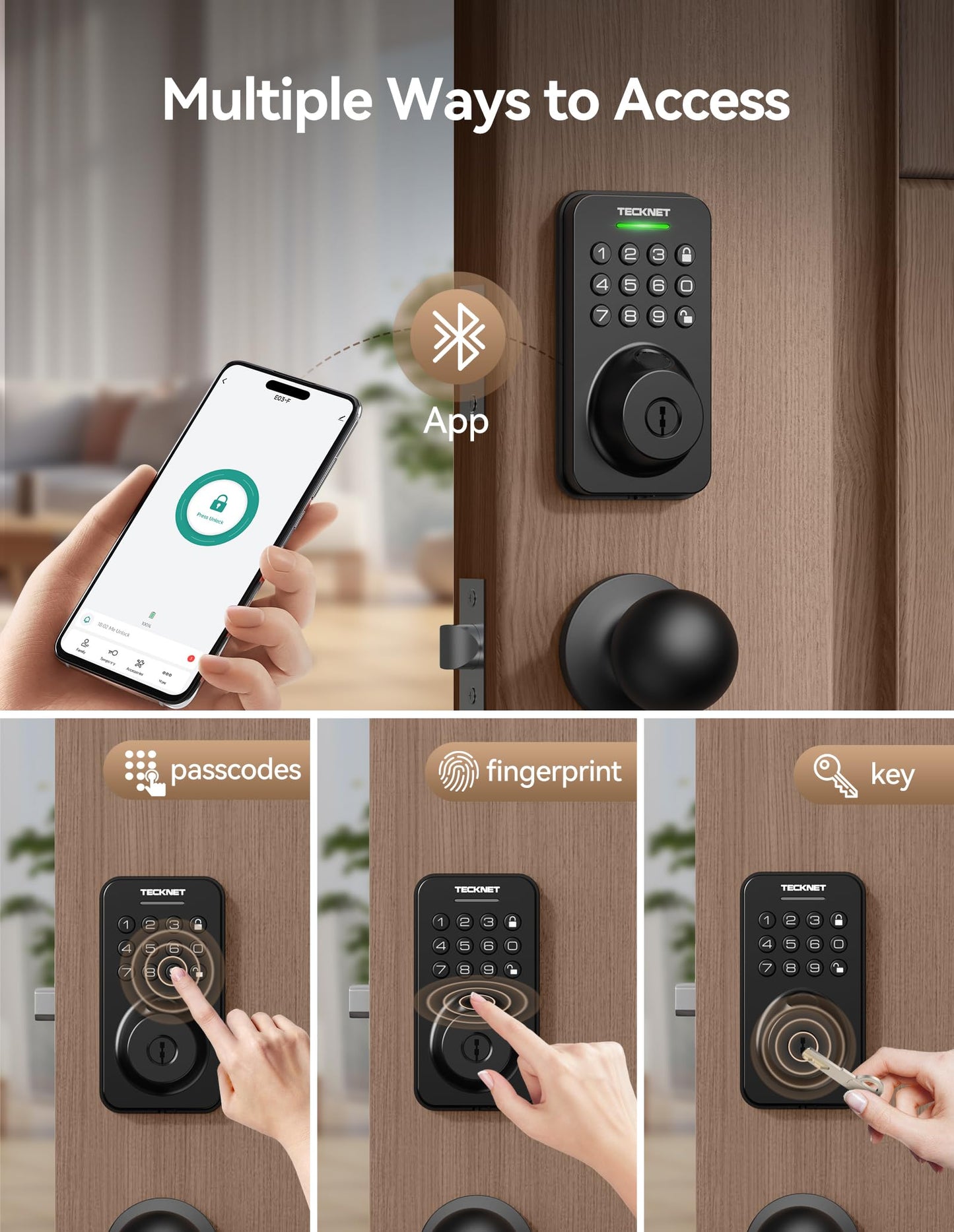 Keyless Entry Door Lock with Handle, Fingerprint Keypad Deadbolt with Handle Set, Smart Door Locks for Front Door with App Control, Auto-Lock, One-Time Code, Easy to Install