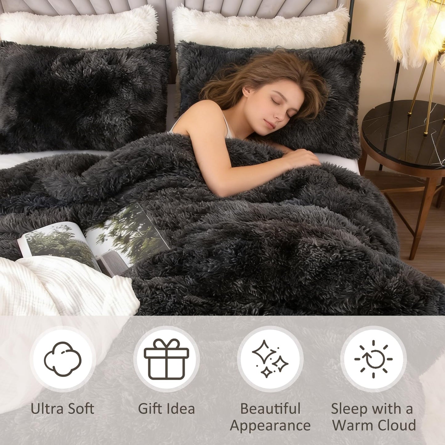 EMME Luxury Khaki Fuzzy Duvet Cover Set Twin Size Fluffy Comforter Cover Set 2 Pieces Shaggy and Plush Soft Bedding Duvet Covers (Tie Dye Khaki, Twin)