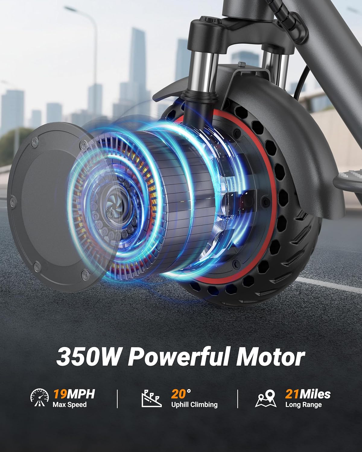 Electric Scooter for Adults, Teens & Big Kids, 350W Motor Up to 19MPH, 15/21 Miles Range, Foldable Lightweight Commuter E-Scooter with 8.5" Solid Tires, Optional Seat