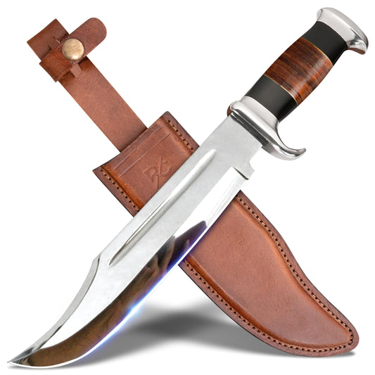 14" Crocodile Dundee Bowie Knife with Sheath-Hunting Knife with Sheath-Mirror Polished Survival Tactical Knife for Camping, Outdoor, Bushcraft- Knives for Men