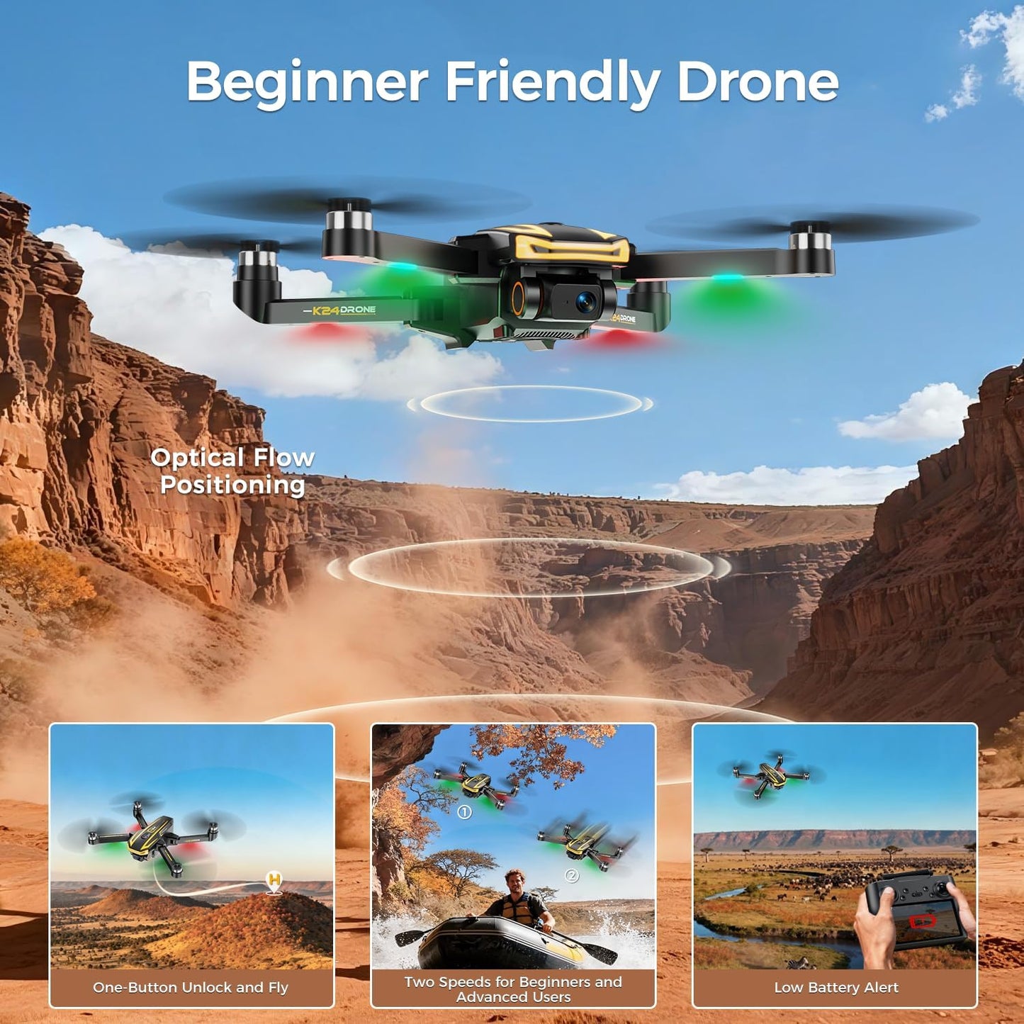 FPV Drone with Camera 4K for Adults,Big Screen on Remote Controller,2 pcs Batteries and Carrying Case,Gift Toys for Men Boys,Easy Fly Quadcopter for Beginners & Kids with Optical Flow Positioning