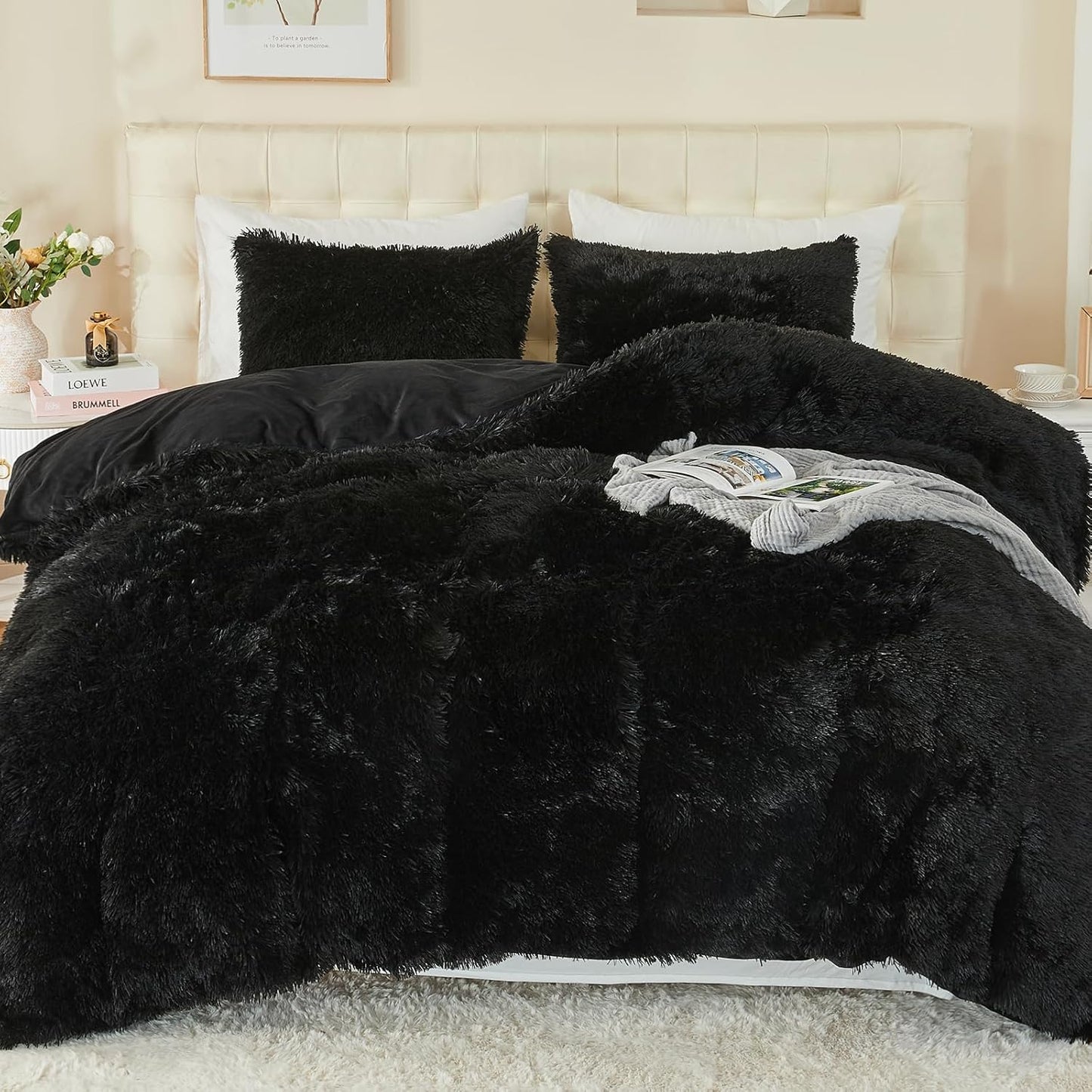 EMME Luxury Khaki Fuzzy Duvet Cover Set Twin Size Fluffy Comforter Cover Set 2 Pieces Shaggy and Plush Soft Bedding Duvet Covers (Tie Dye Khaki, Twin)