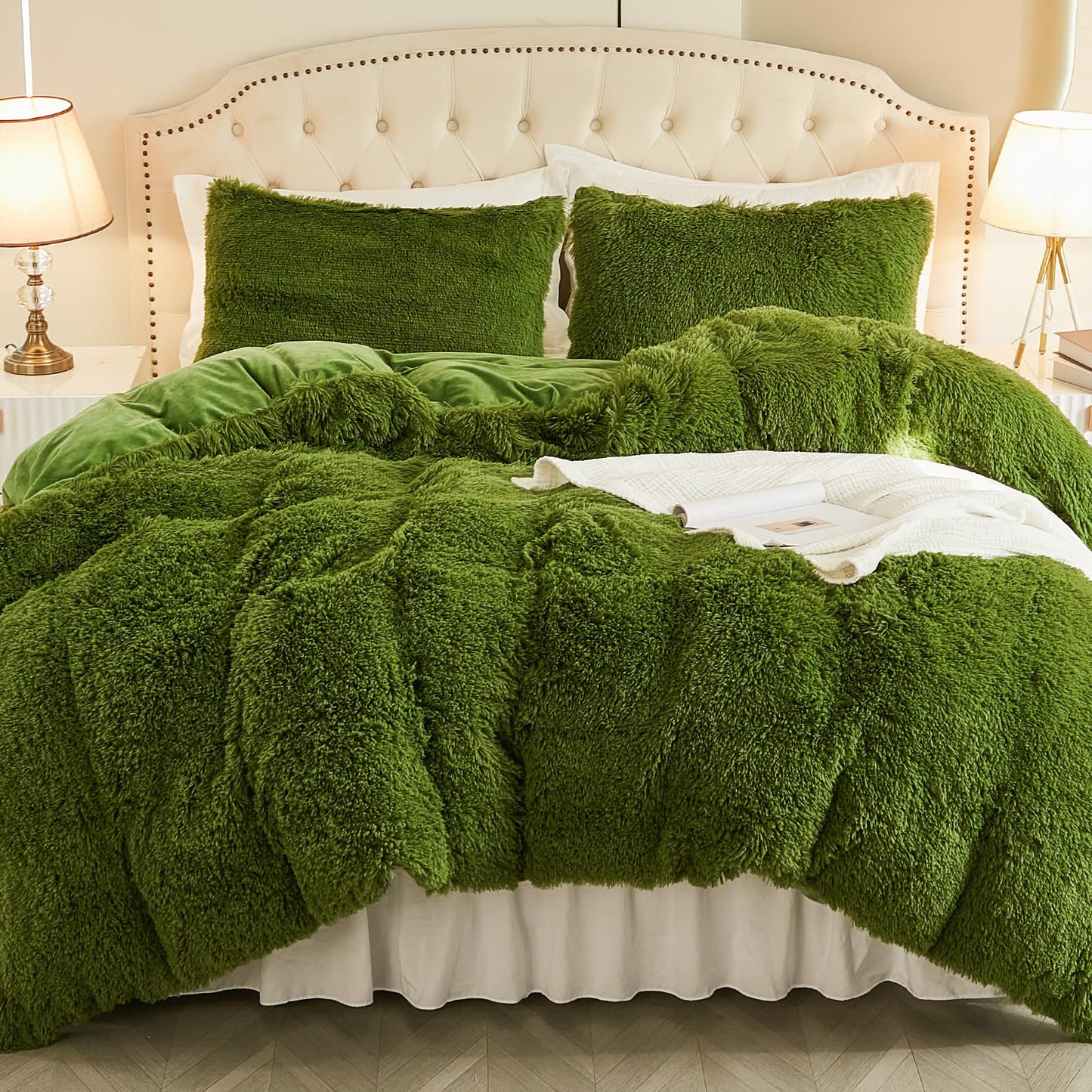 EMME Luxury Khaki Fuzzy Duvet Cover Set Twin Size Fluffy Comforter Cover Set 2 Pieces Shaggy and Plush Soft Bedding Duvet Covers (Tie Dye Khaki, Twin)