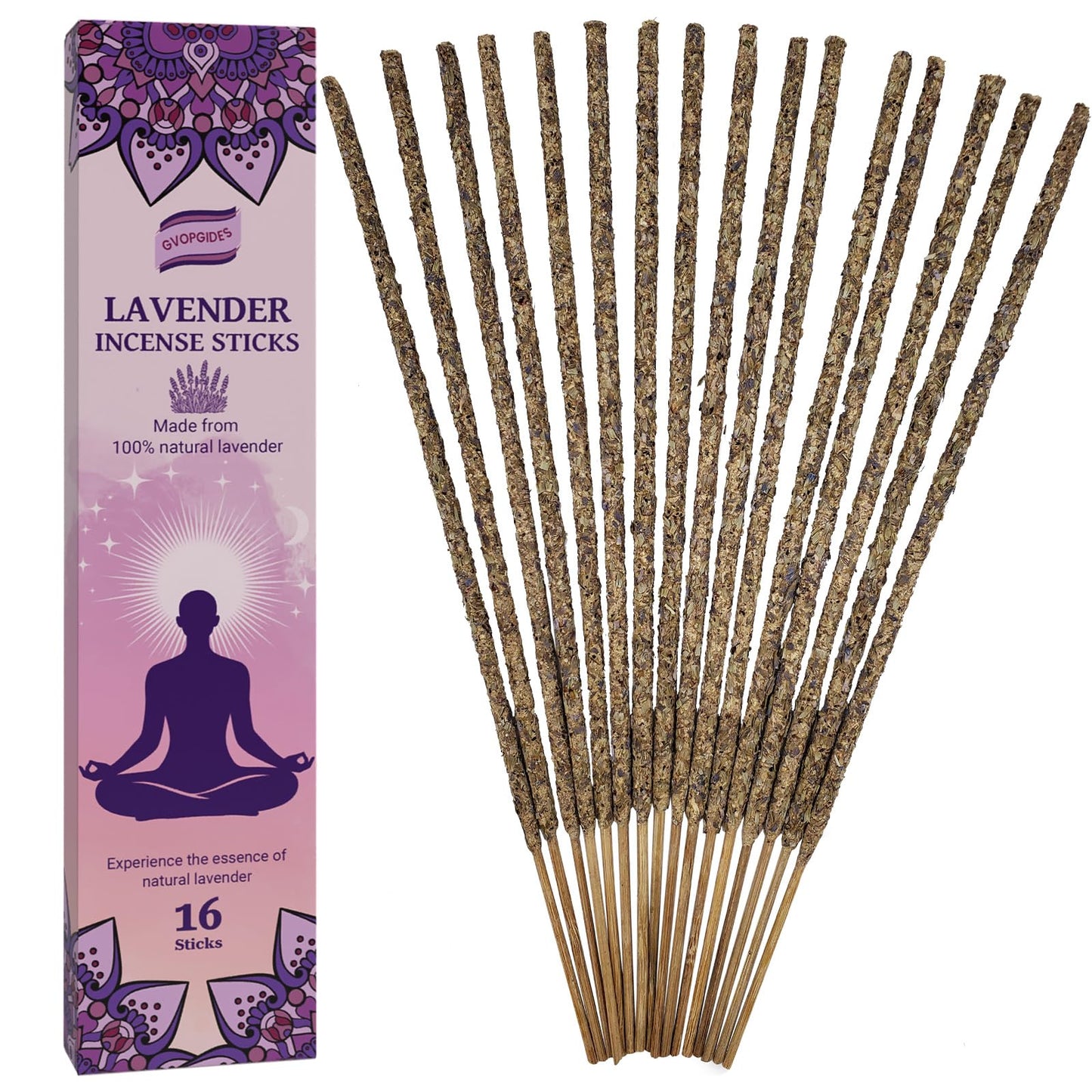 Lavender Incense Sticks Natural - 16 Sticks Handcrafted Lavender Sticks for Relaxation, Meditation, Yoga, Spiritual Purification & Home Ambiance | inciensos aromaticos para la casa