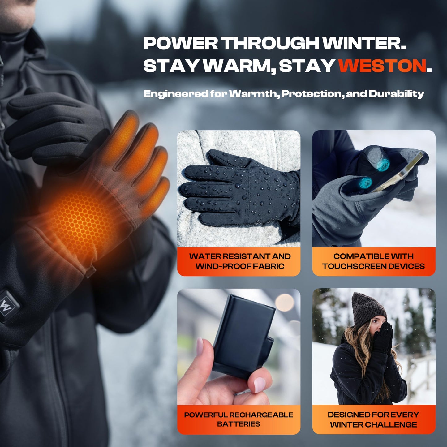Weston Heated Glove Liners for Men and Women - Rechargeable Thermal Hand Warmers - Heated Gloves with 3 Heat Settings