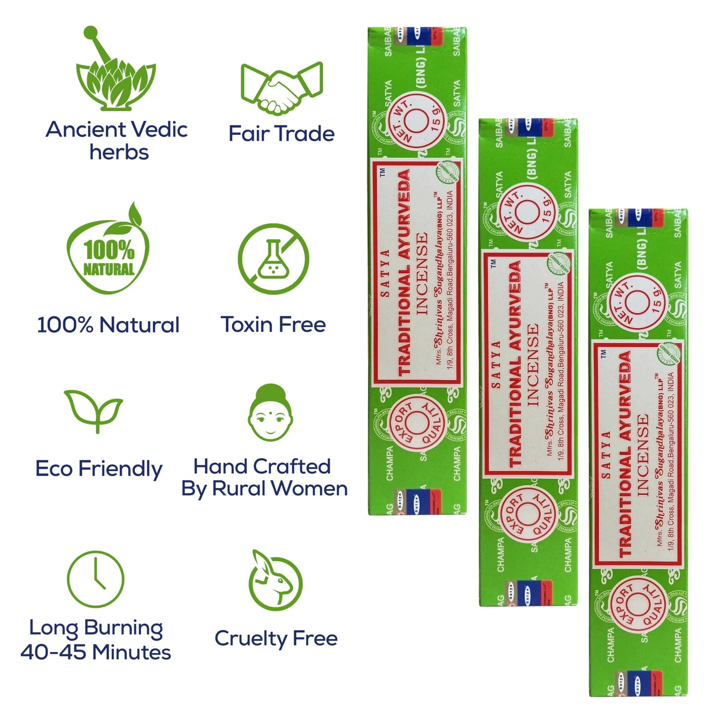 Satya Divine Blessings Incense Sticks, Satya Bng (Bangalore) Insenses 15gmx12 Pack with Raajsee Incense Holder Bundle, Satya Nagchampa Natural Incense