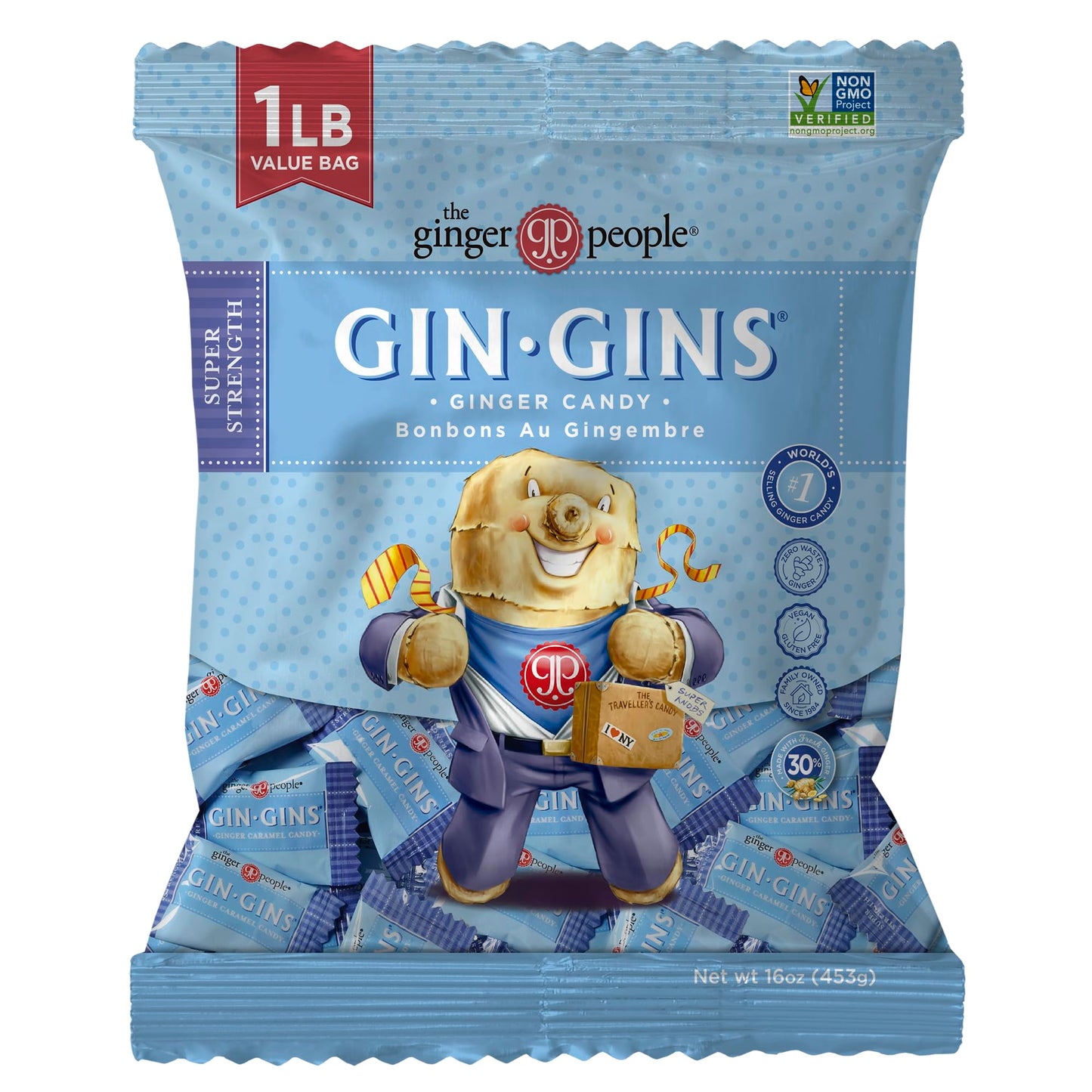 GIN GINS Spicy Apple Ginger Chews – Natural Fresh Ginger Candy by The Ginger People – Individually Wrapped Healthy Candy – Spicy Apple Ginger Flavor – Large 1 lb Bag (16oz) – Pack of 1