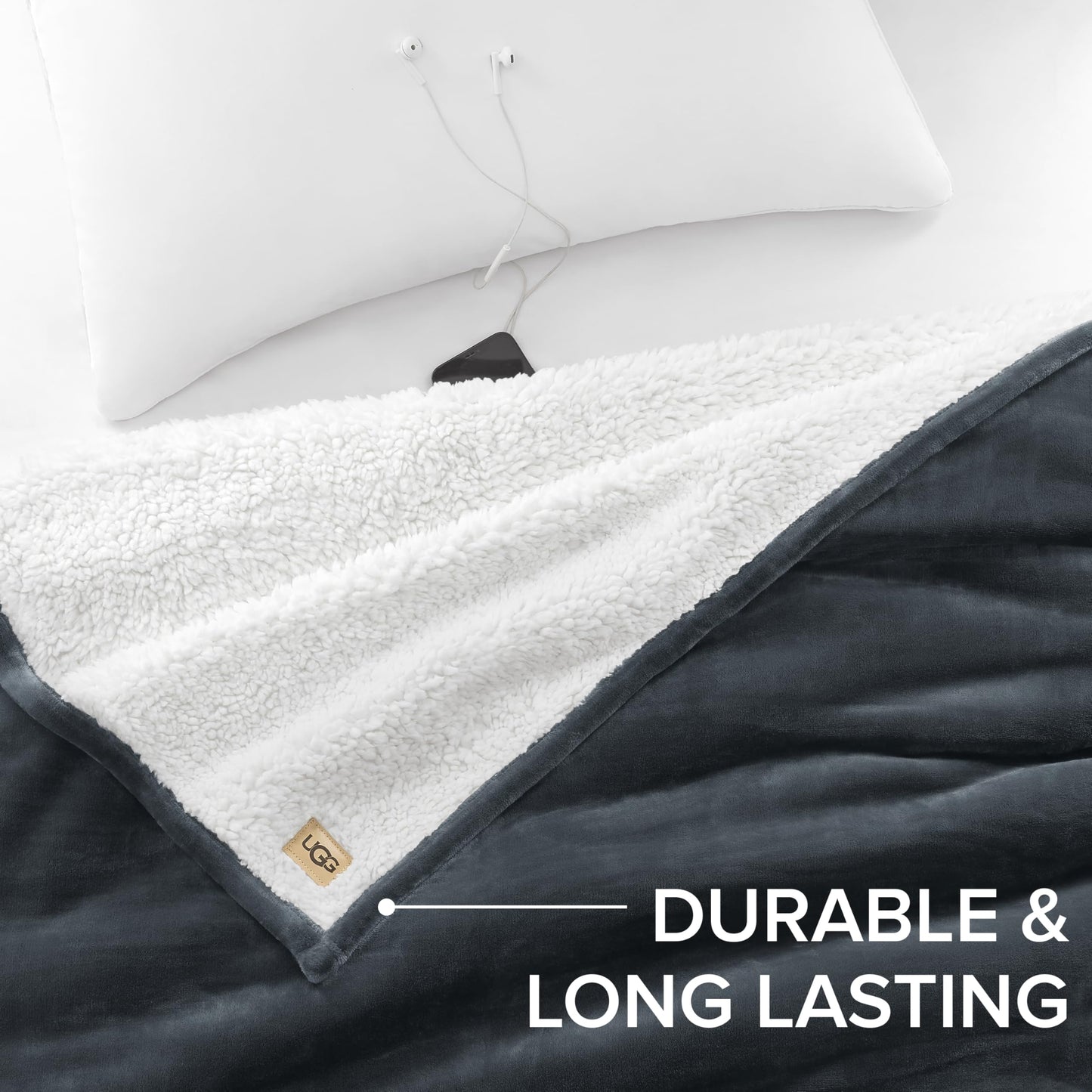 UGG Nita King/California King Blanket Fleece Fluffy Reversible Soft Fuzzy Bedding Cozy Plush Warm Oversized Blanket Machine Washable Bedroom Decor for Big Couch Bed, 110-inch x 90-inch, White Snow