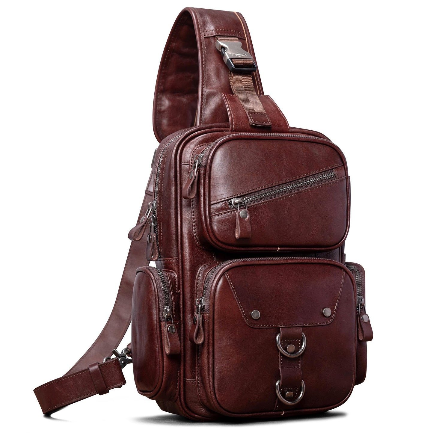 Genuine Leather Sling Bag for Men Large Crossbody Shoulder Bag Casual Sling Backpack Anti-Theft Travel Chest Purse