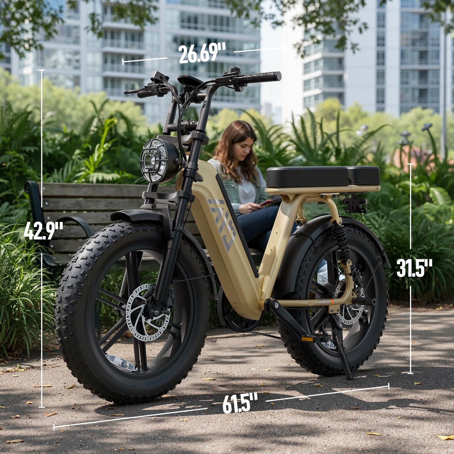 TST Electric Bike for Adults, 1500W Peak Motor Ebike with 48V 15Ah Built-in Battery, 60 Miles Range 28 MPH Electric Bike, 20" Fat Tire E Bike with Rear Seat, Footrest