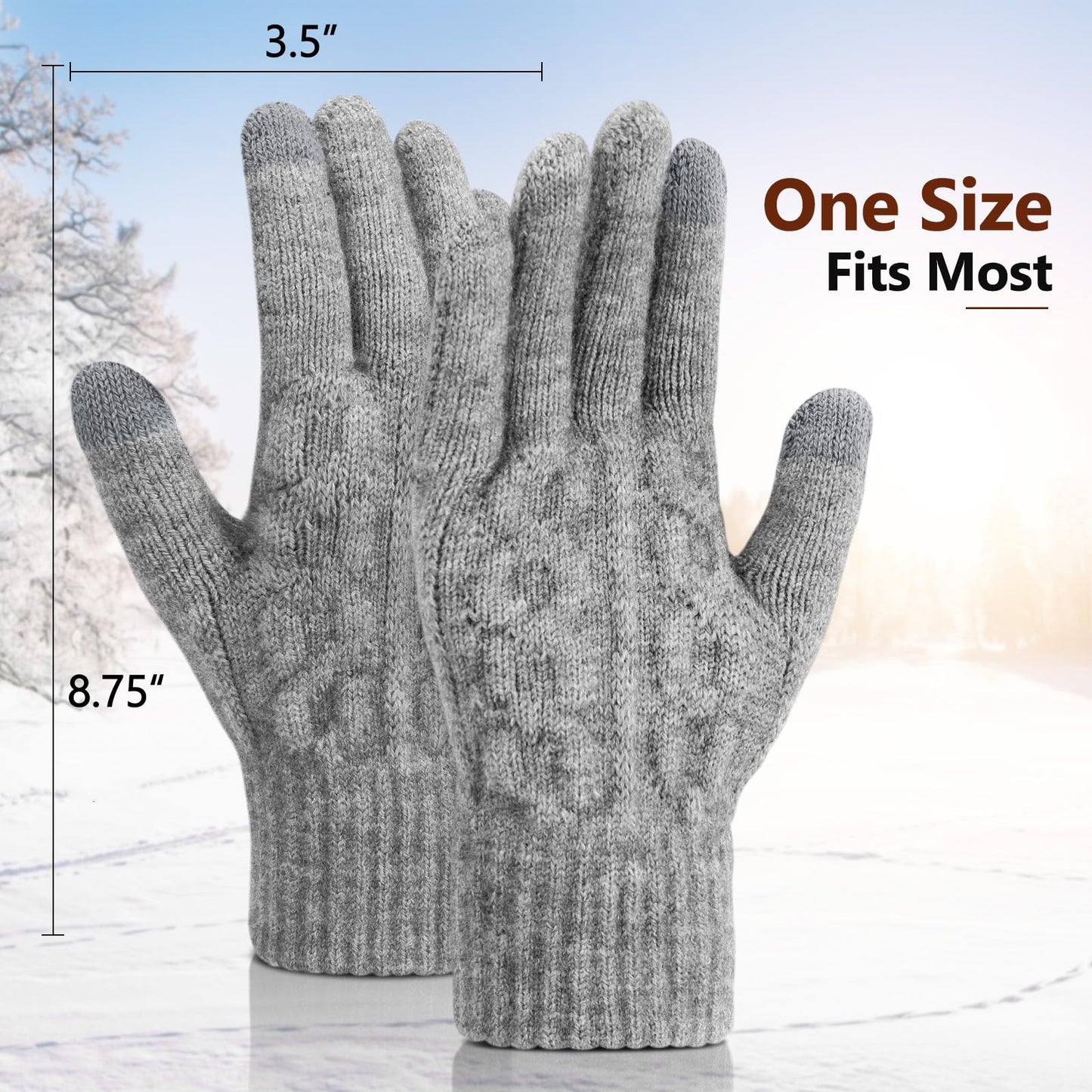 Pleneal 4 Pairs Winter Gloves for Women, Touchscreen Glove Womens Warm Lining Glove, Knitted Gloves for Cold Weather