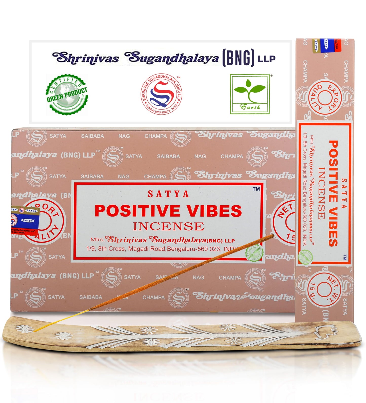 Satya Divine Blessings Incense Sticks, Satya Bng (Bangalore) Insenses 15gmx12 Pack with Raajsee Incense Holder Bundle, Satya Nagchampa Natural Incense