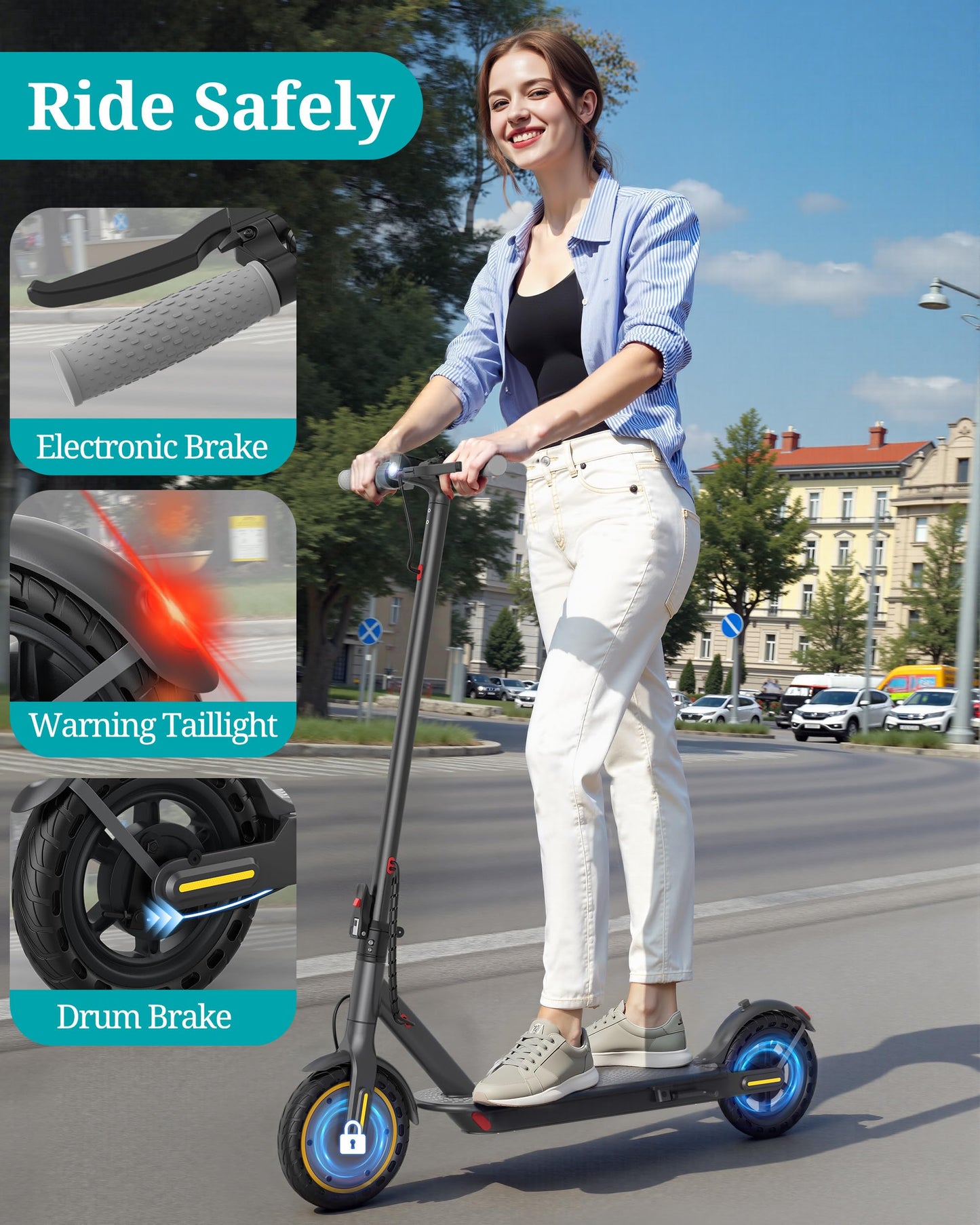 Electric Scooter for Adults, 350W/500W Motor, 16-22 Miles Range, 8.5"/10" Solid Tires, Dual Braking & Suspension, Folding Portable Commuting E-Scooter with App