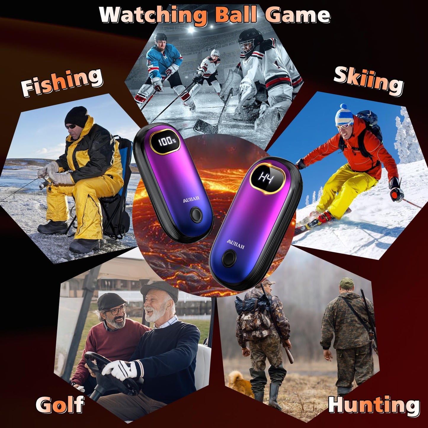 Hand Warmers Rechargeable - Electric Hand Warmers 2 Pack with Dual-Sided Heating for 15Hrs Warmth, LED Display & Flashlight, Hunting Essentials, Gifts for Christmas Man Women Raynauds Golf