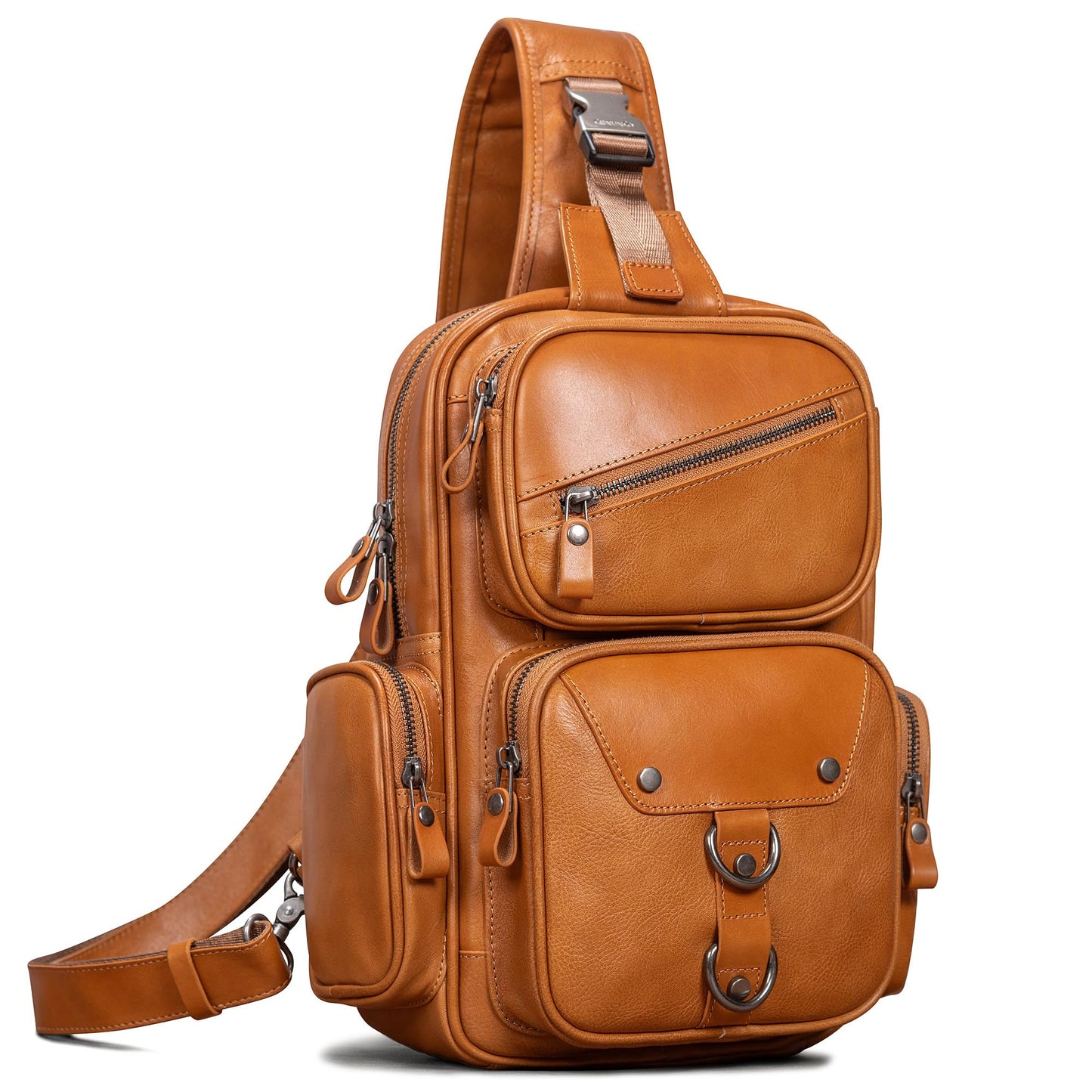 Genuine Leather Sling Bag for Men Large Crossbody Shoulder Bag Casual Sling Backpack Anti-Theft Travel Chest Purse