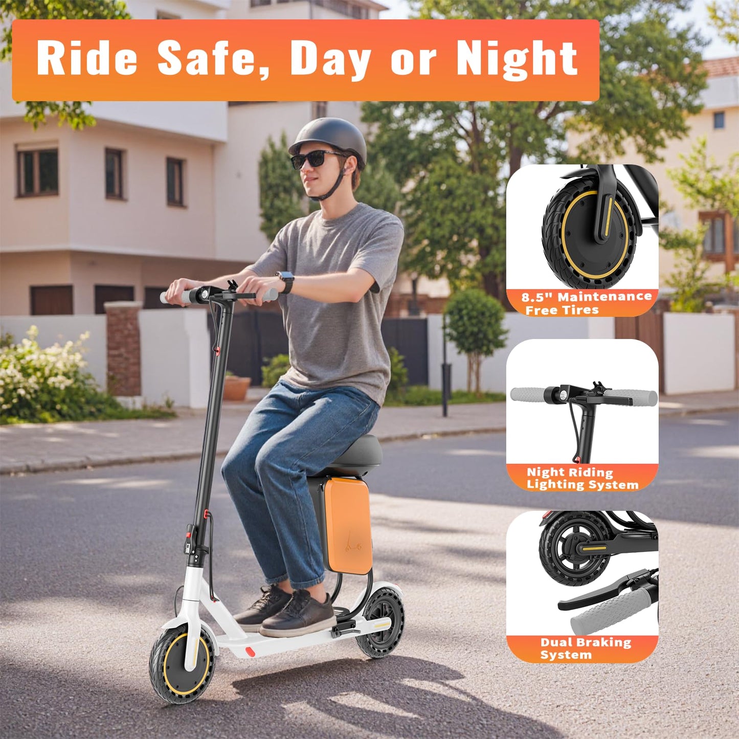 Electric Scooter for Adults, 350W/500W Motor, 16-22 Miles Range, 8.5"/10" Solid Tires, Dual Braking & Suspension, Folding Portable Commuting E-Scooter with App