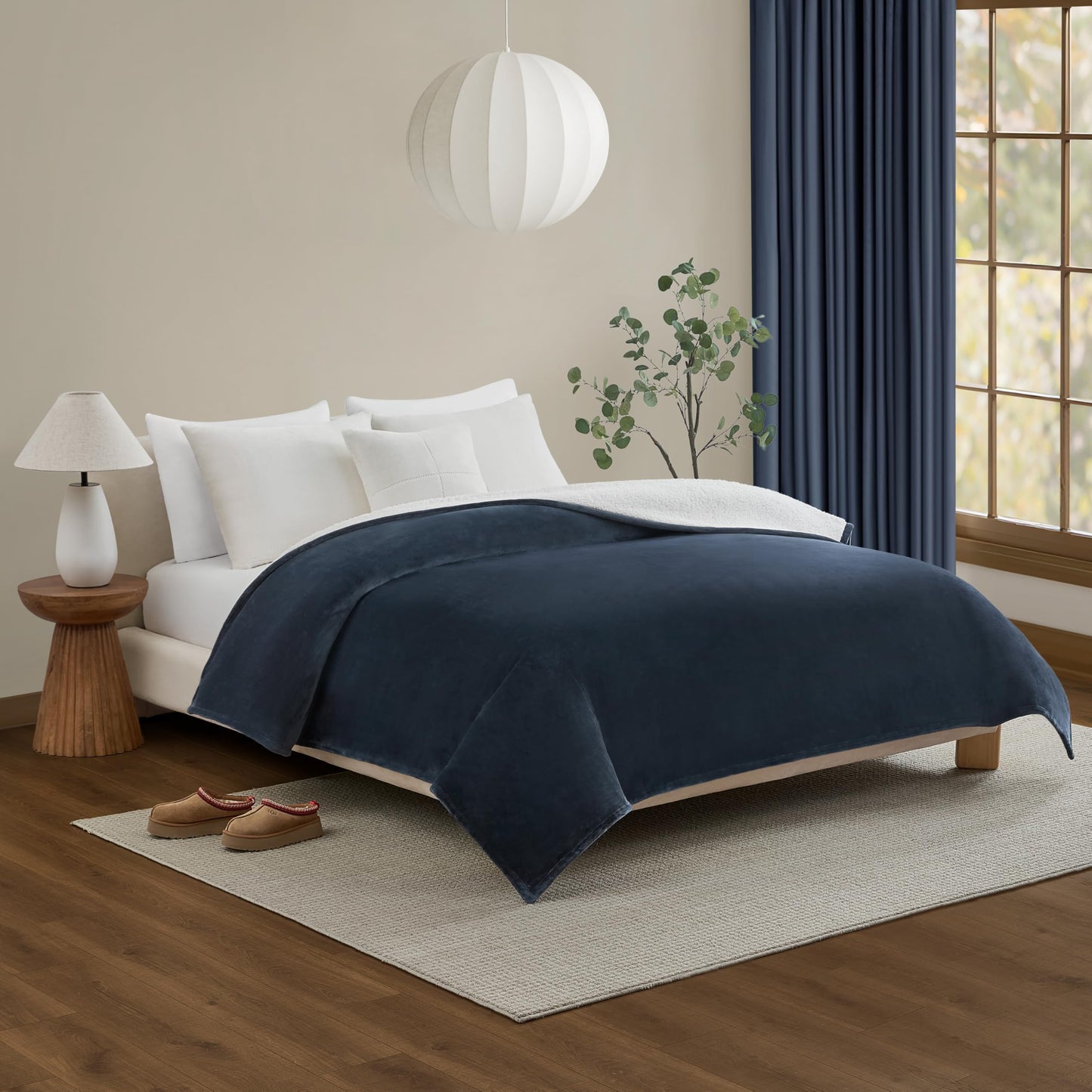 UGG Nita King/California King Blanket Fleece Fluffy Reversible Soft Fuzzy Bedding Cozy Plush Warm Oversized Blanket Machine Washable Bedroom Decor for Big Couch Bed, 110-inch x 90-inch, White Snow